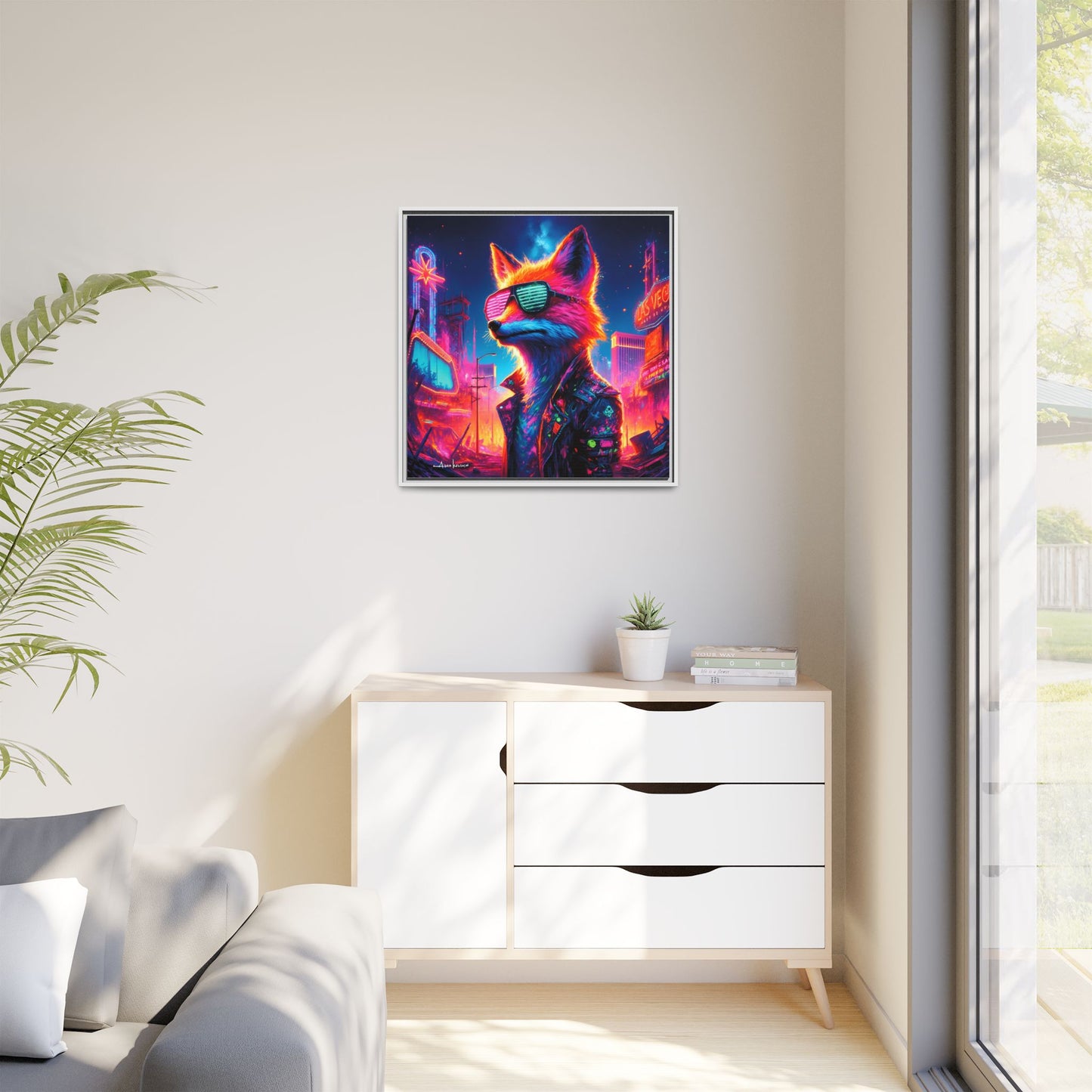 Neon Fox - Gallery Canvas Wrap, Square Frame
