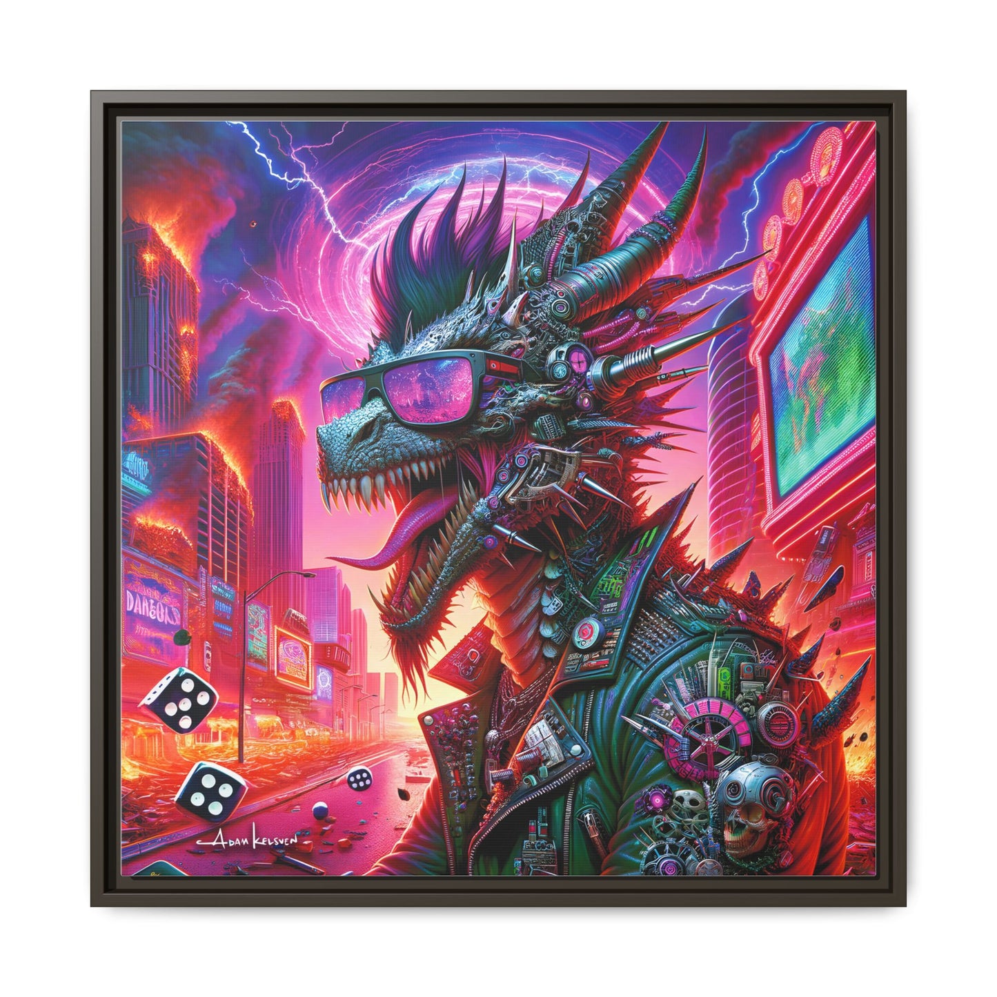 Neon Punk Dragon - Gallery Canvas Wrap, Square Frame