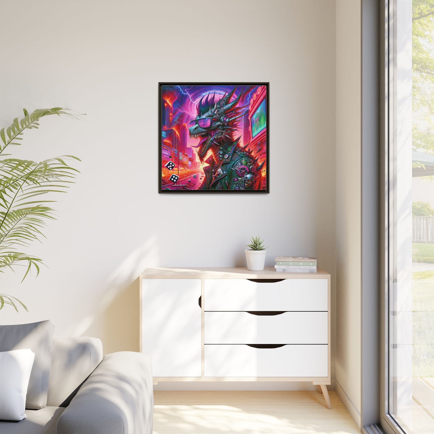 Neon Punk Dragon - Gallery Canvas Wrap, Square Frame