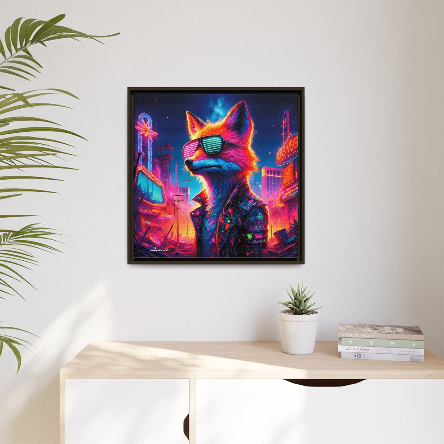 Neon Fox - Gallery Canvas Wrap, Square Frame