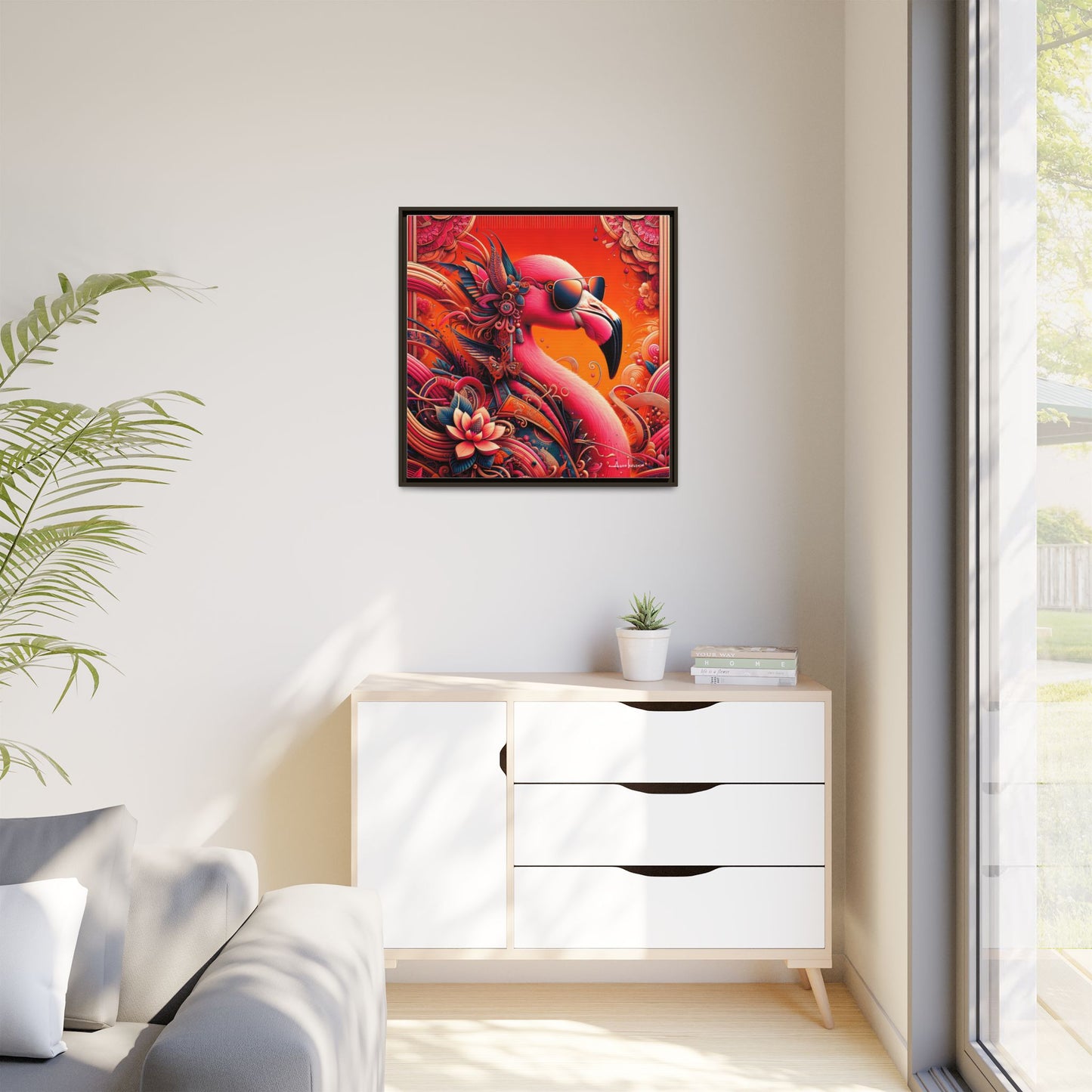 Radiant Flamingo Extravaganza - Gallery Canvas Wrap, Square Frame