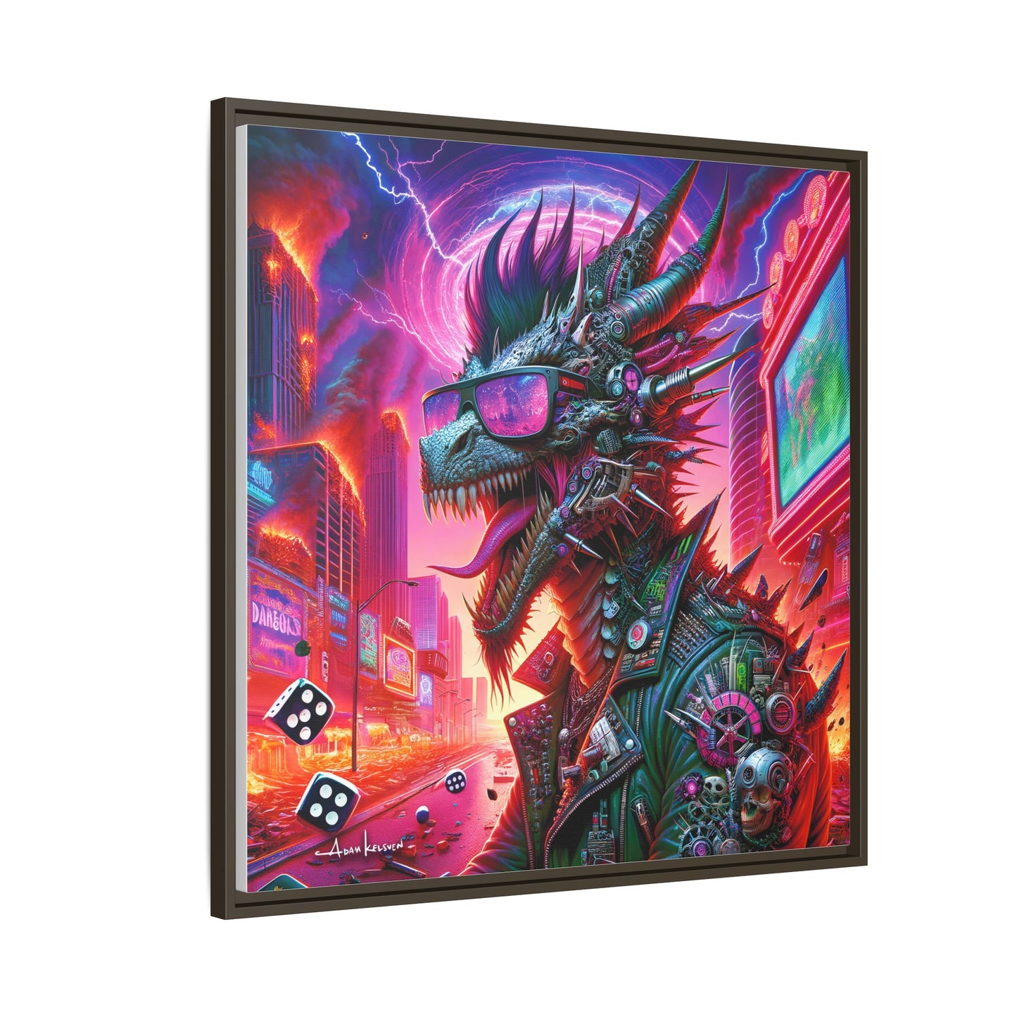 Neon Punk Dragon - Gallery Canvas Wrap, Square Frame