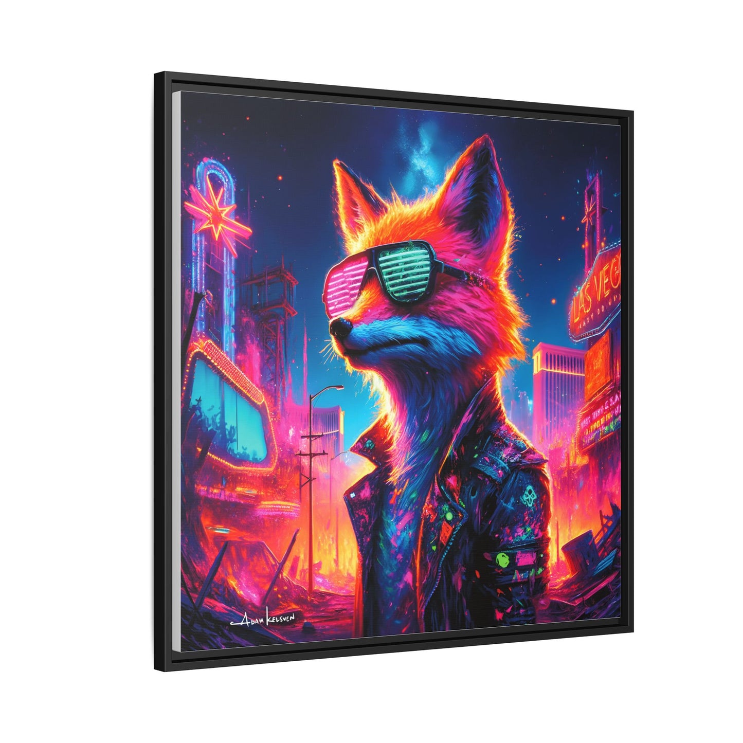 Neon Fox - Gallery Canvas Wrap, Square Frame