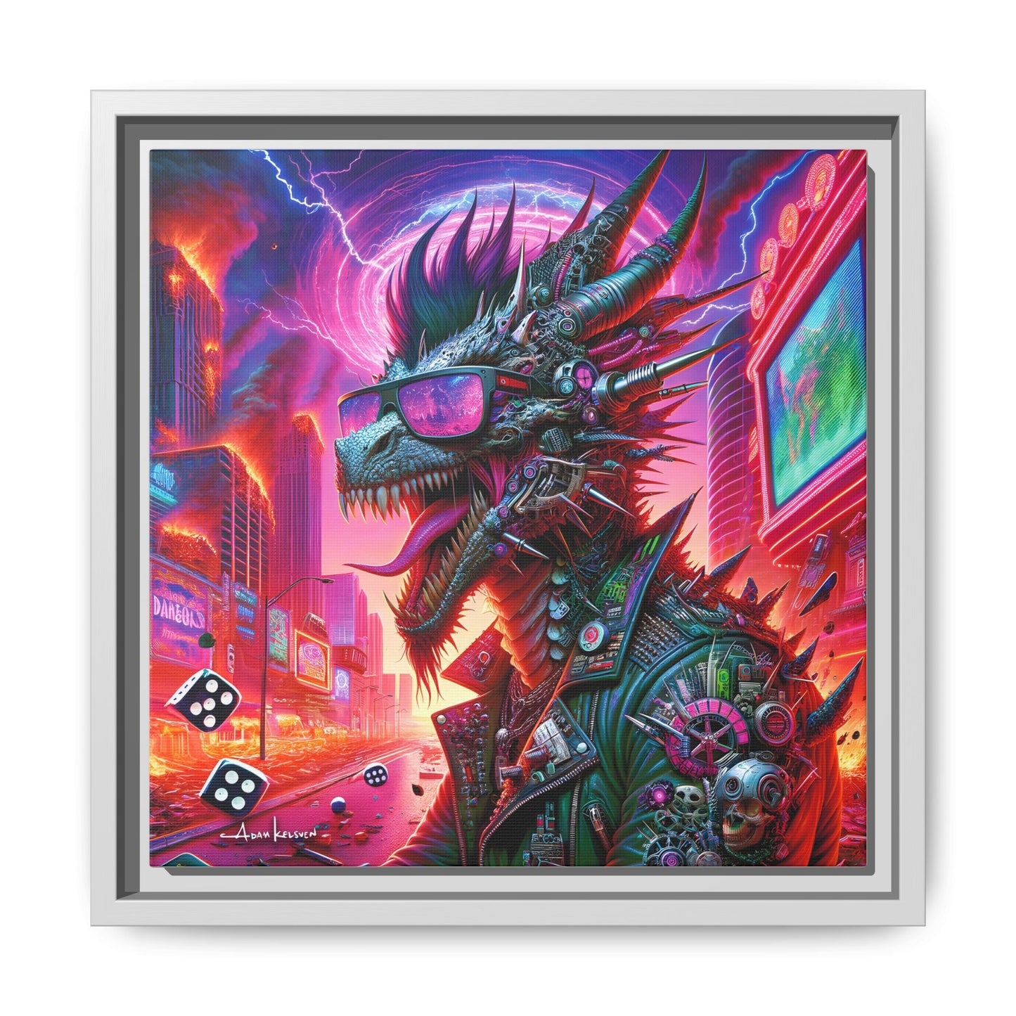 Neon Punk Dragon - Gallery Canvas Wrap, Square Frame