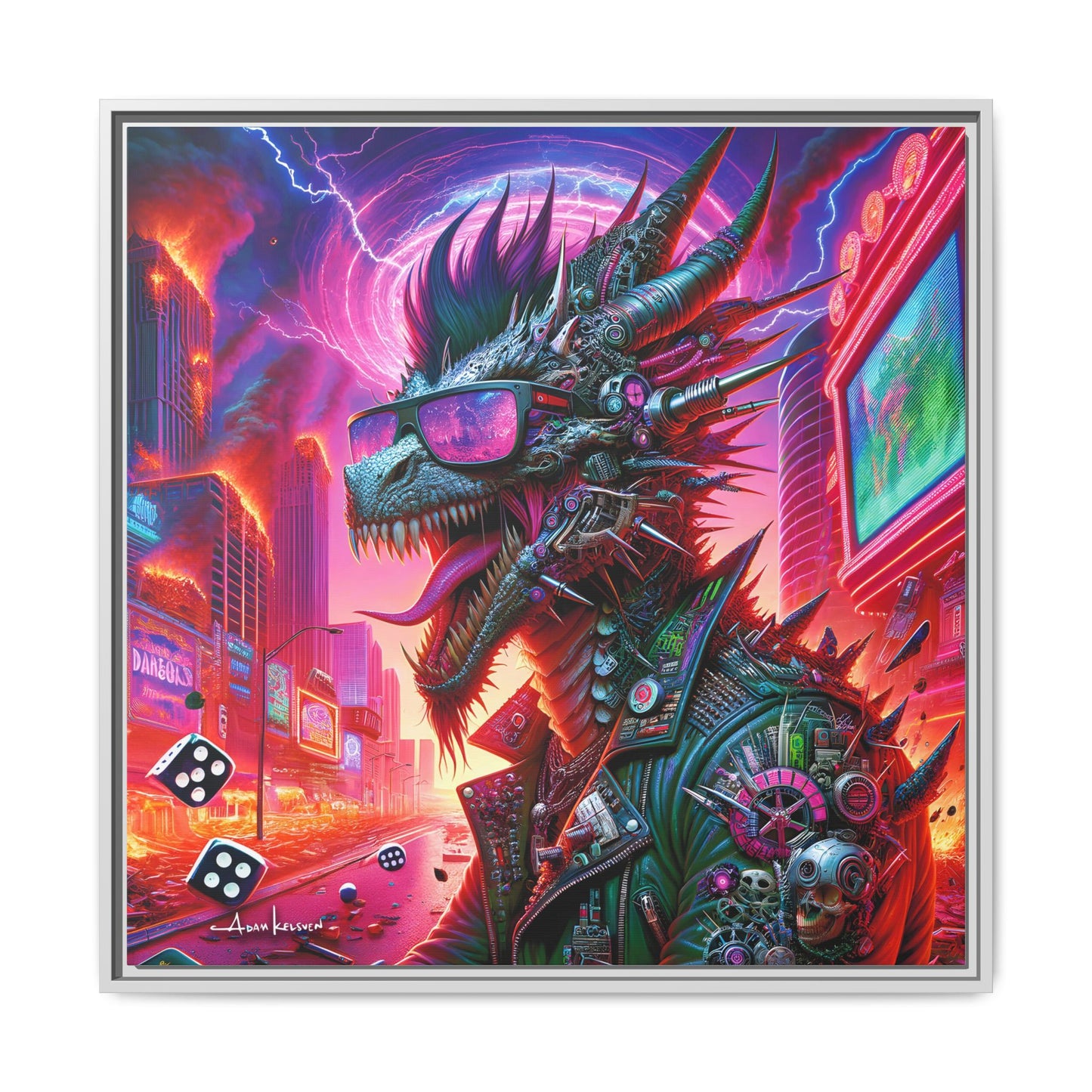 Neon Punk Dragon - Gallery Canvas Wrap, Square Frame