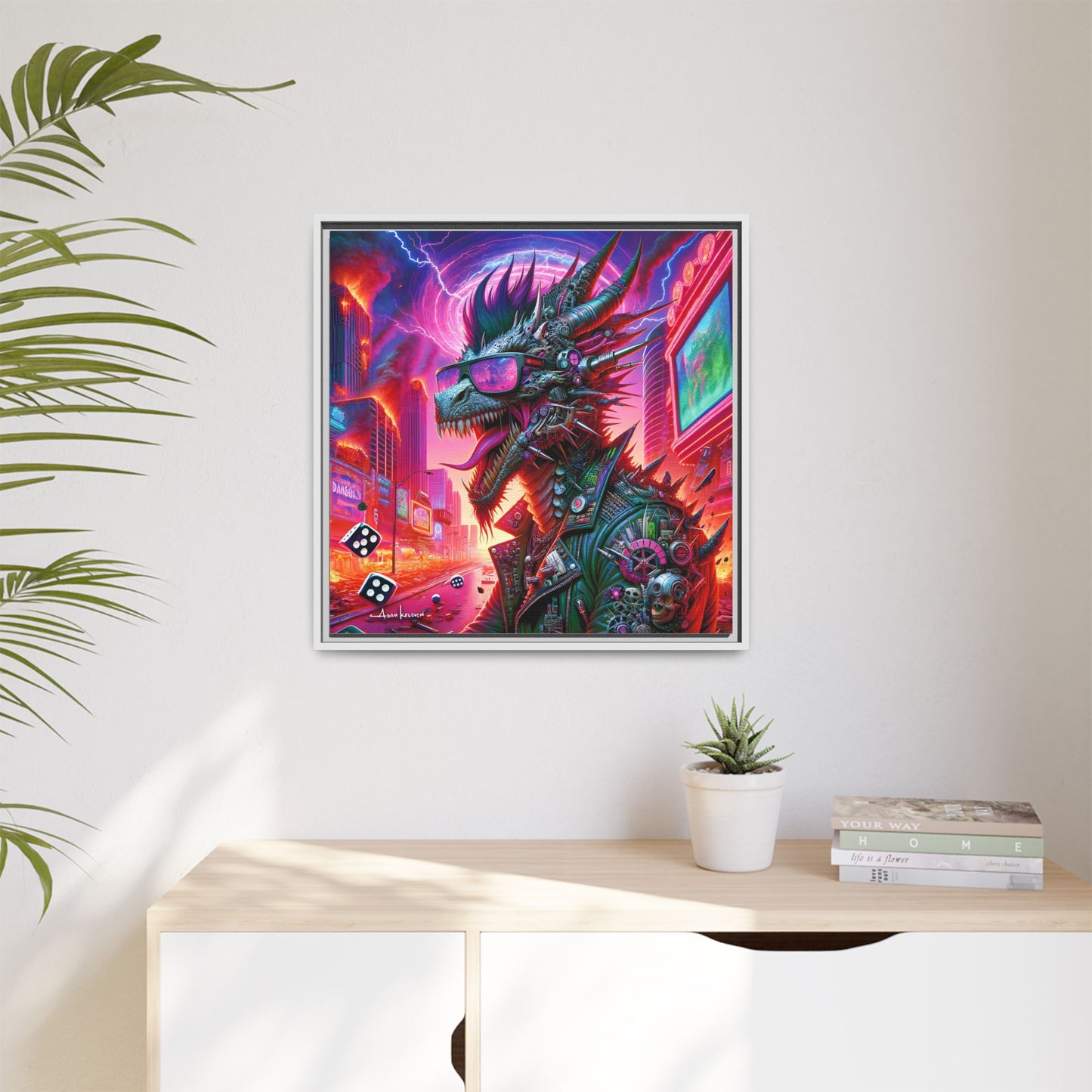 Neon Punk Dragon - Gallery Canvas Wrap, Square Frame