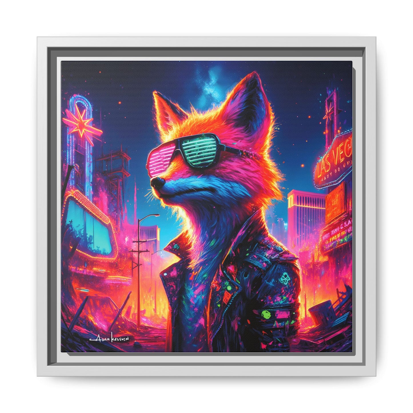 Neon Fox - Gallery Canvas Wrap, Square Frame