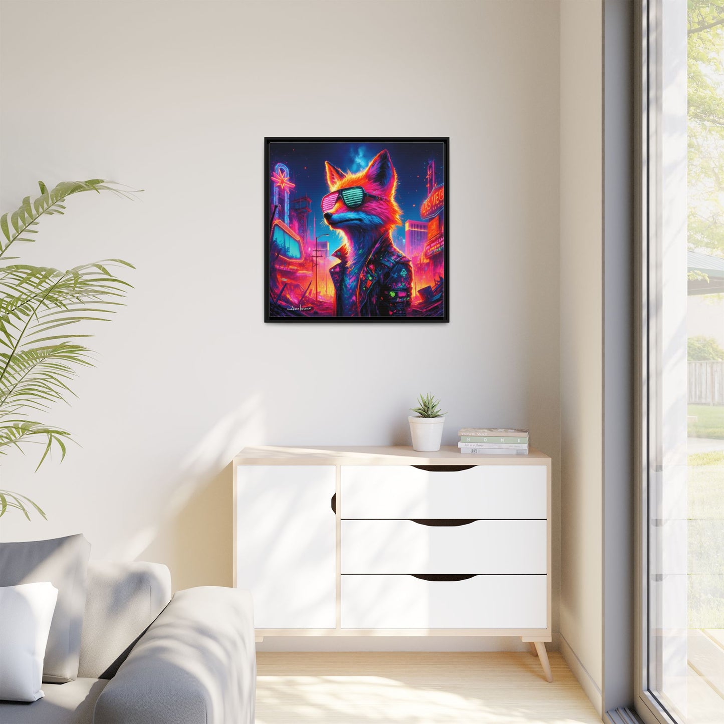 Neon Fox - Gallery Canvas Wrap, Square Frame