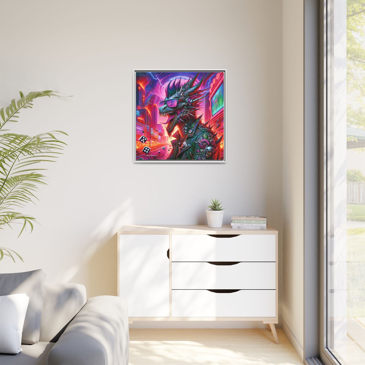 Neon Punk Dragon - Gallery Canvas Wrap, Square Frame