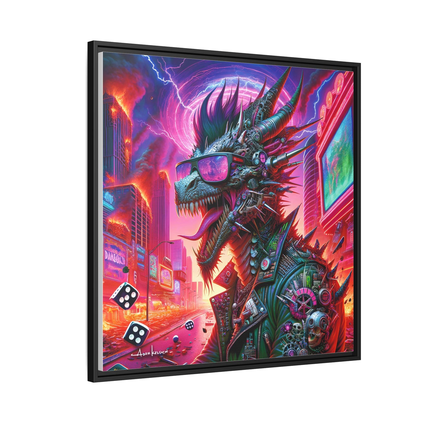 Neon Punk Dragon - Gallery Canvas Wrap, Square Frame