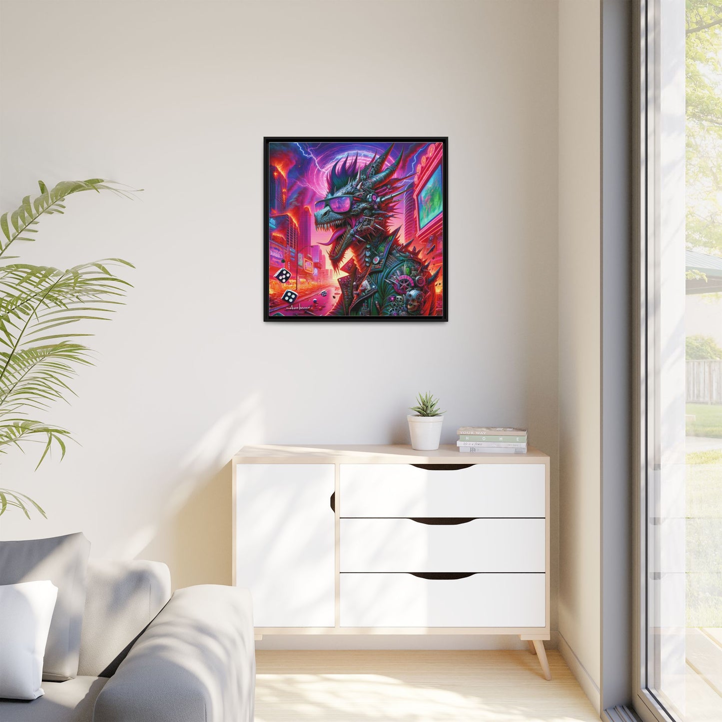 Neon Punk Dragon - Gallery Canvas Wrap, Square Frame