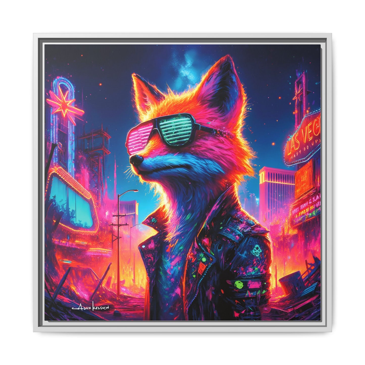 Neon Fox - Gallery Canvas Wrap, Square Frame