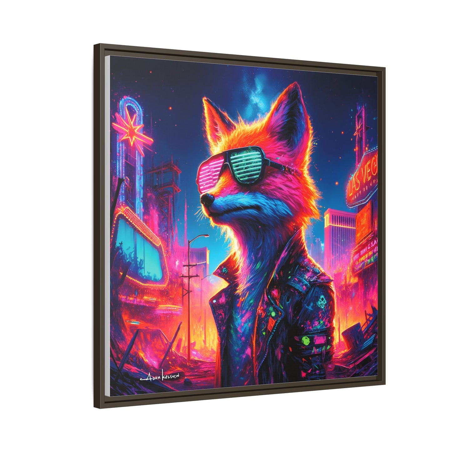 Neon Fox - Gallery Canvas Wrap, Square Frame