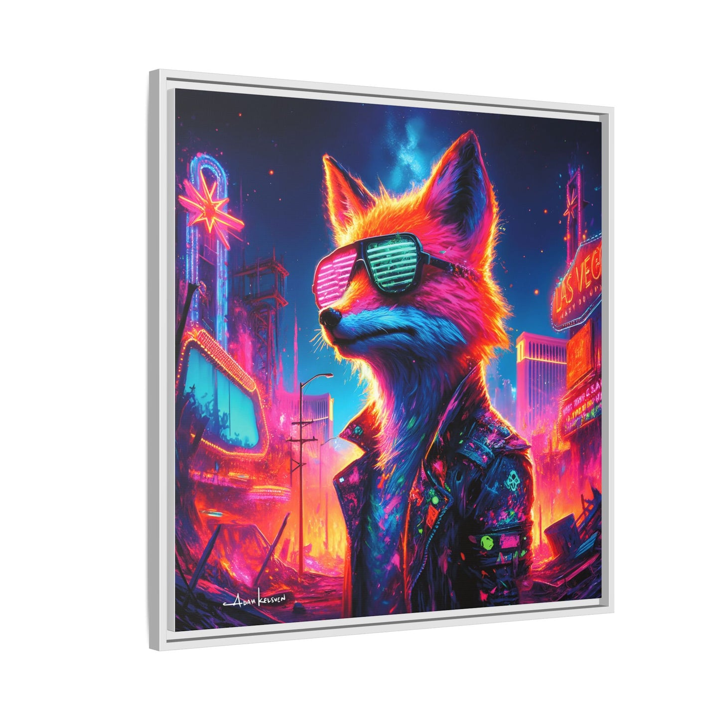 Neon Fox - Gallery Canvas Wrap, Square Frame