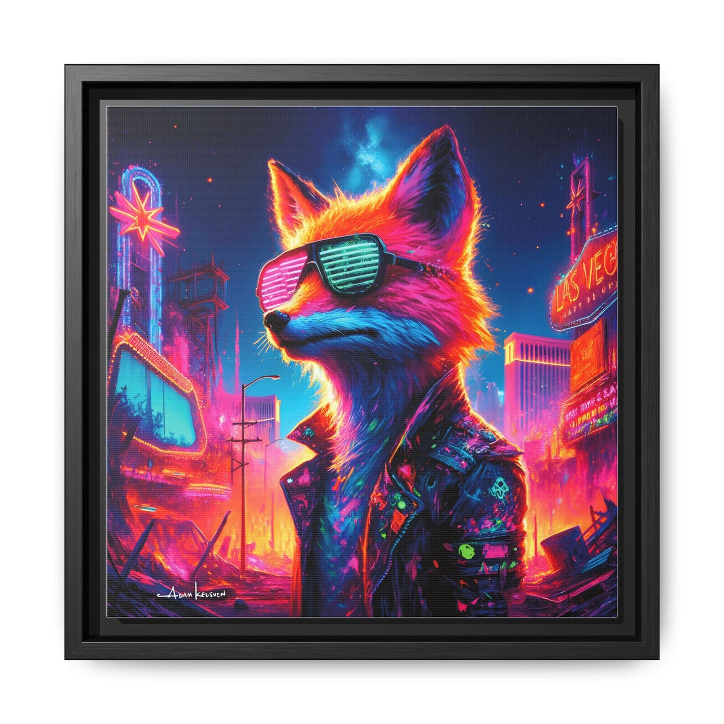 Neon Fox - Gallery Canvas Wrap, Square Frame