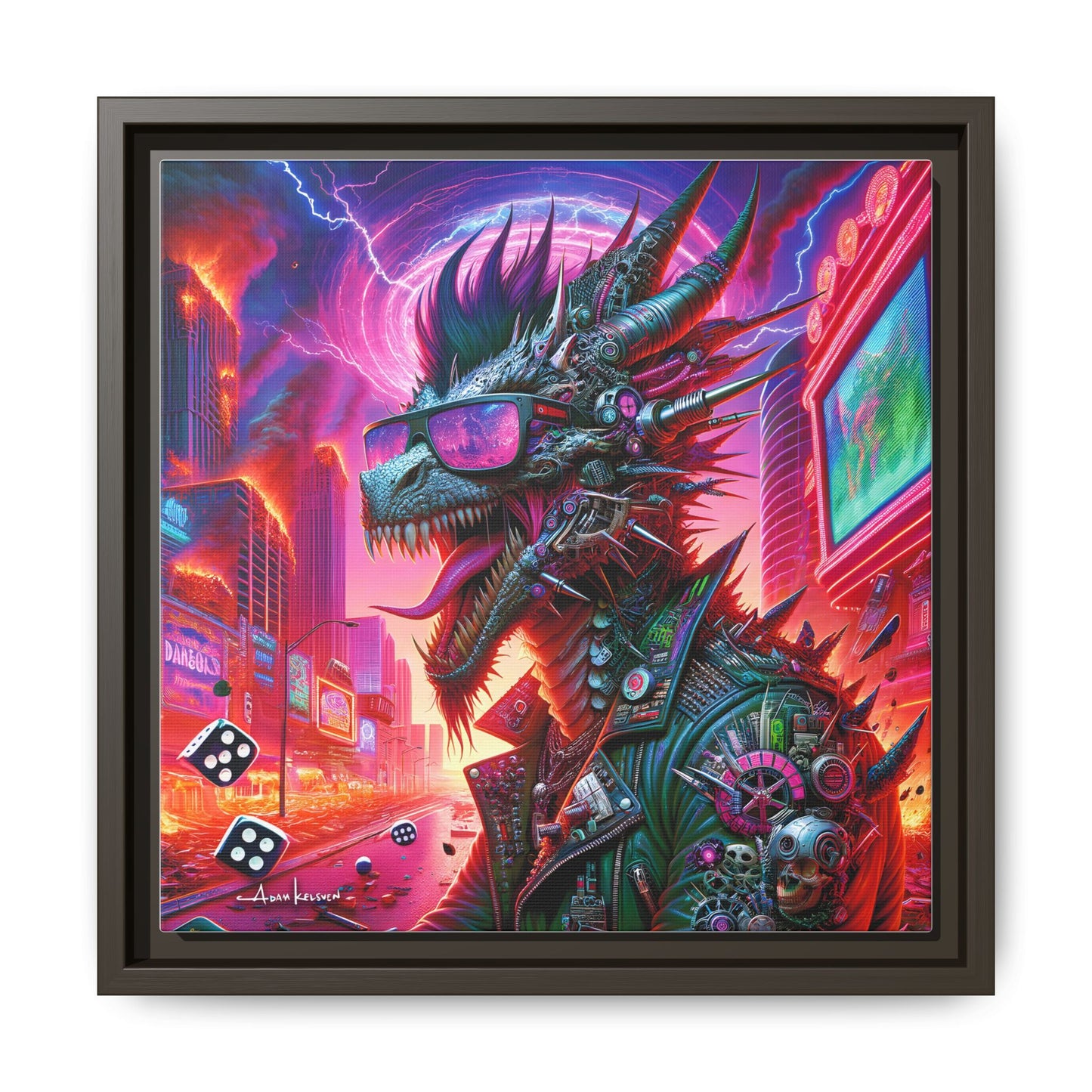 Neon Punk Dragon - Gallery Canvas Wrap, Square Frame