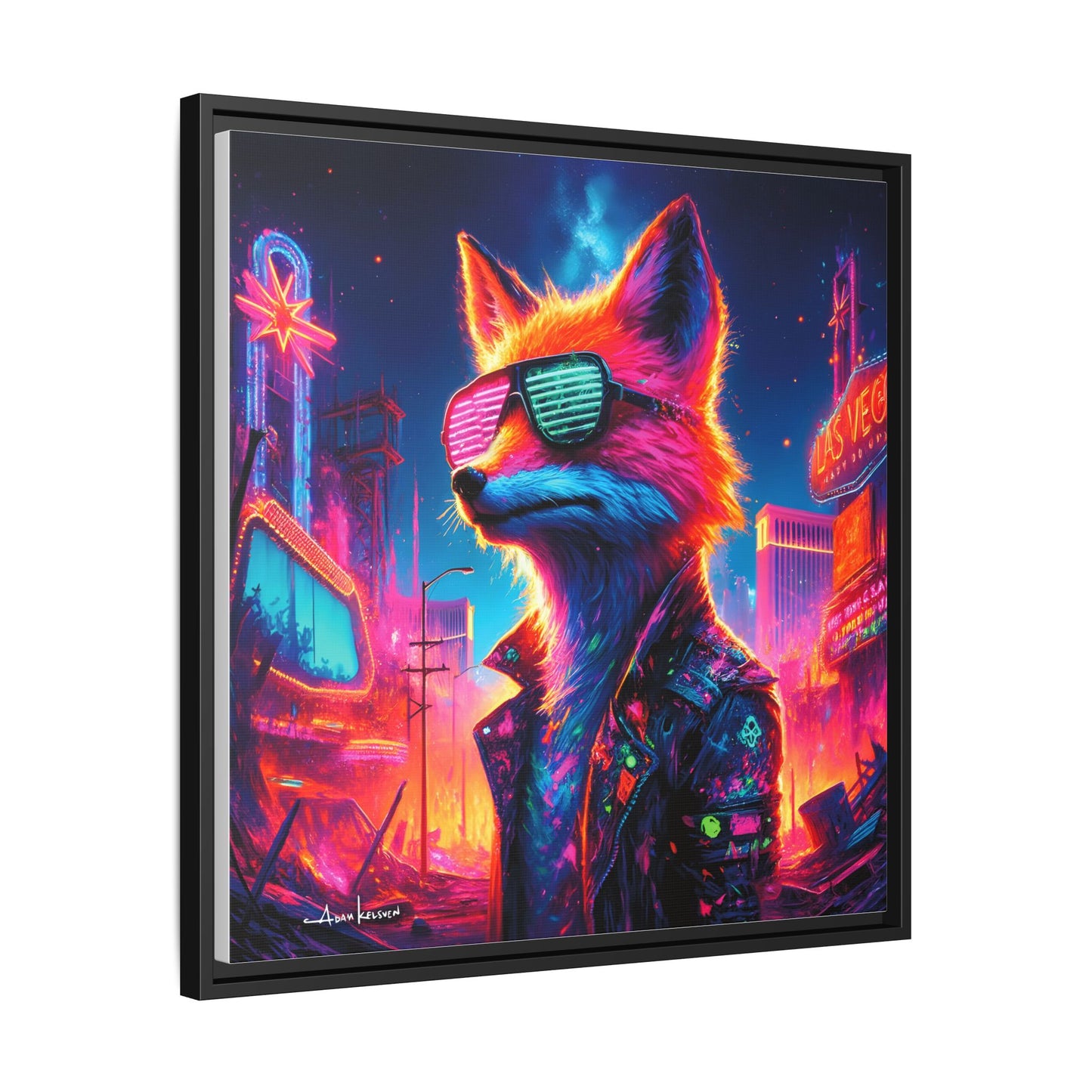 Neon Fox - Gallery Canvas Wrap, Square Frame