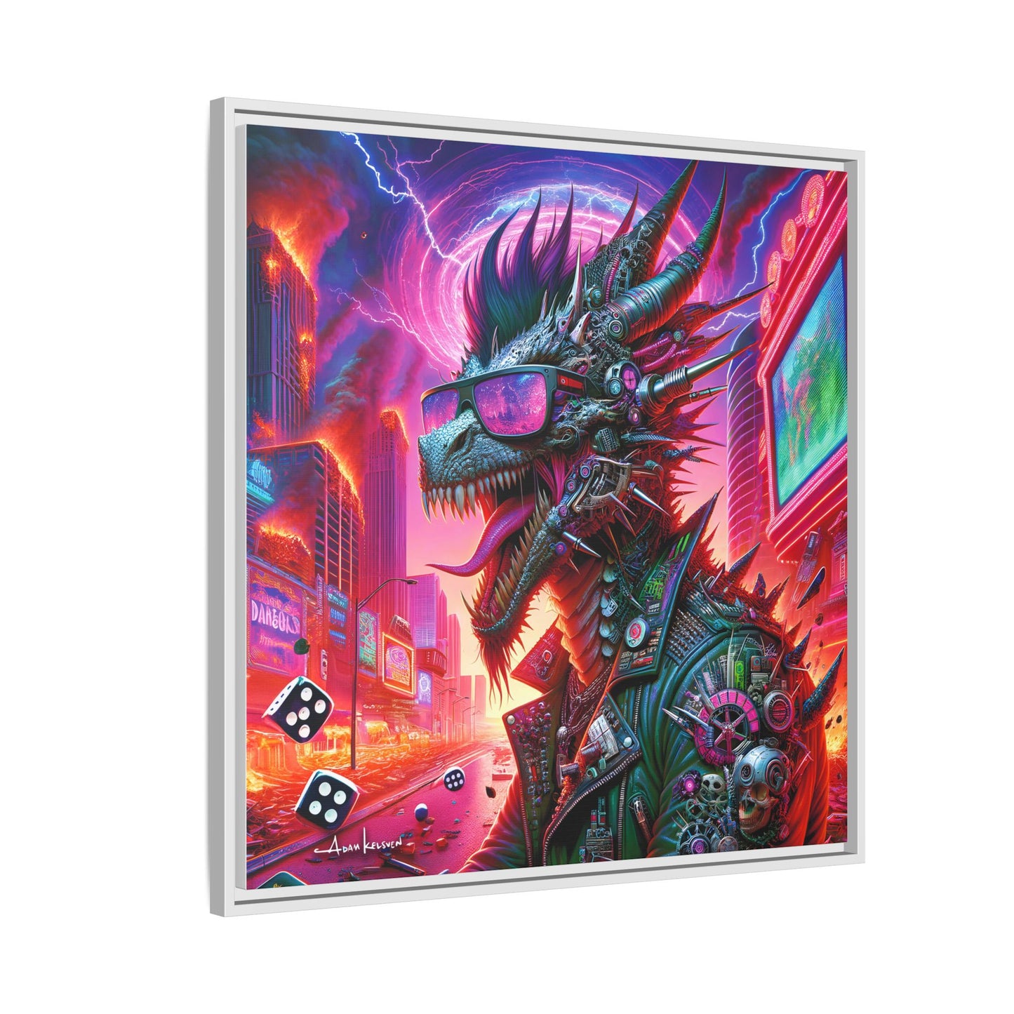 Neon Punk Dragon - Gallery Canvas Wrap, Square Frame