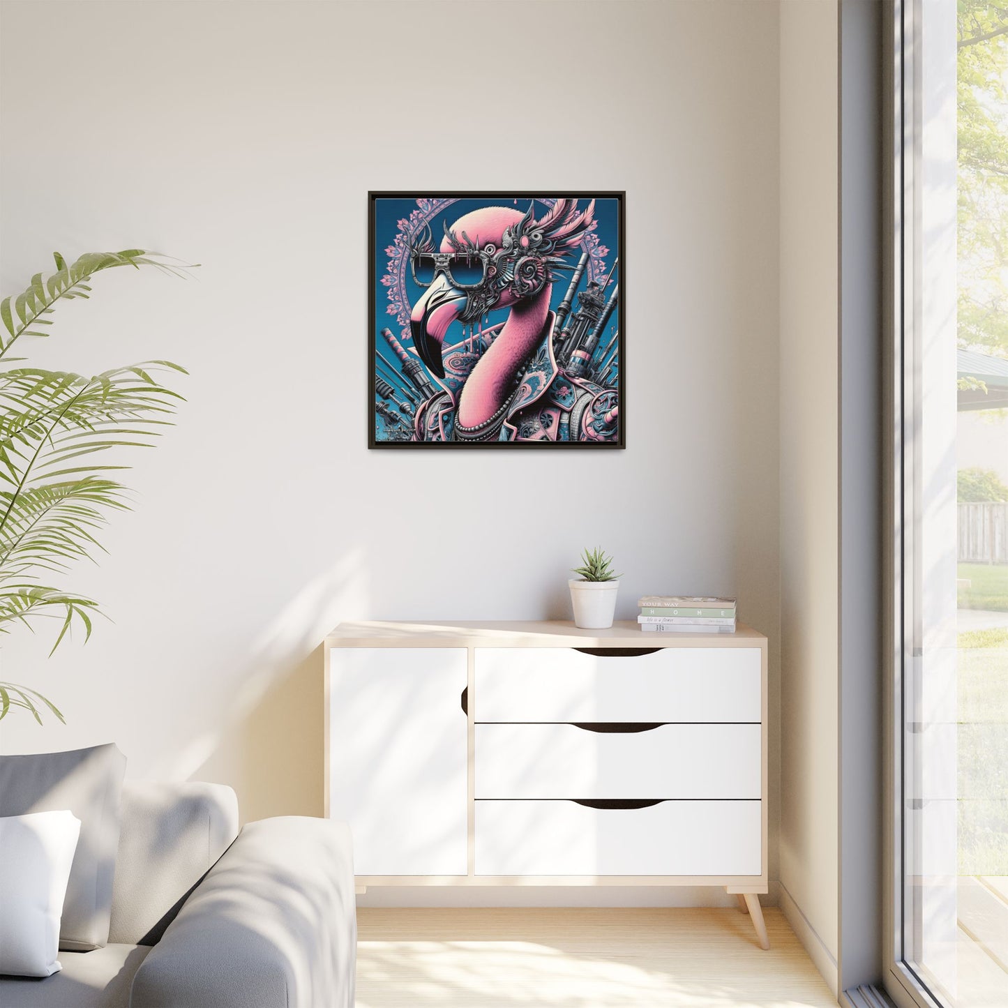 Futuristic Flamingo - Gallery Canvas Wrap, Square Frame