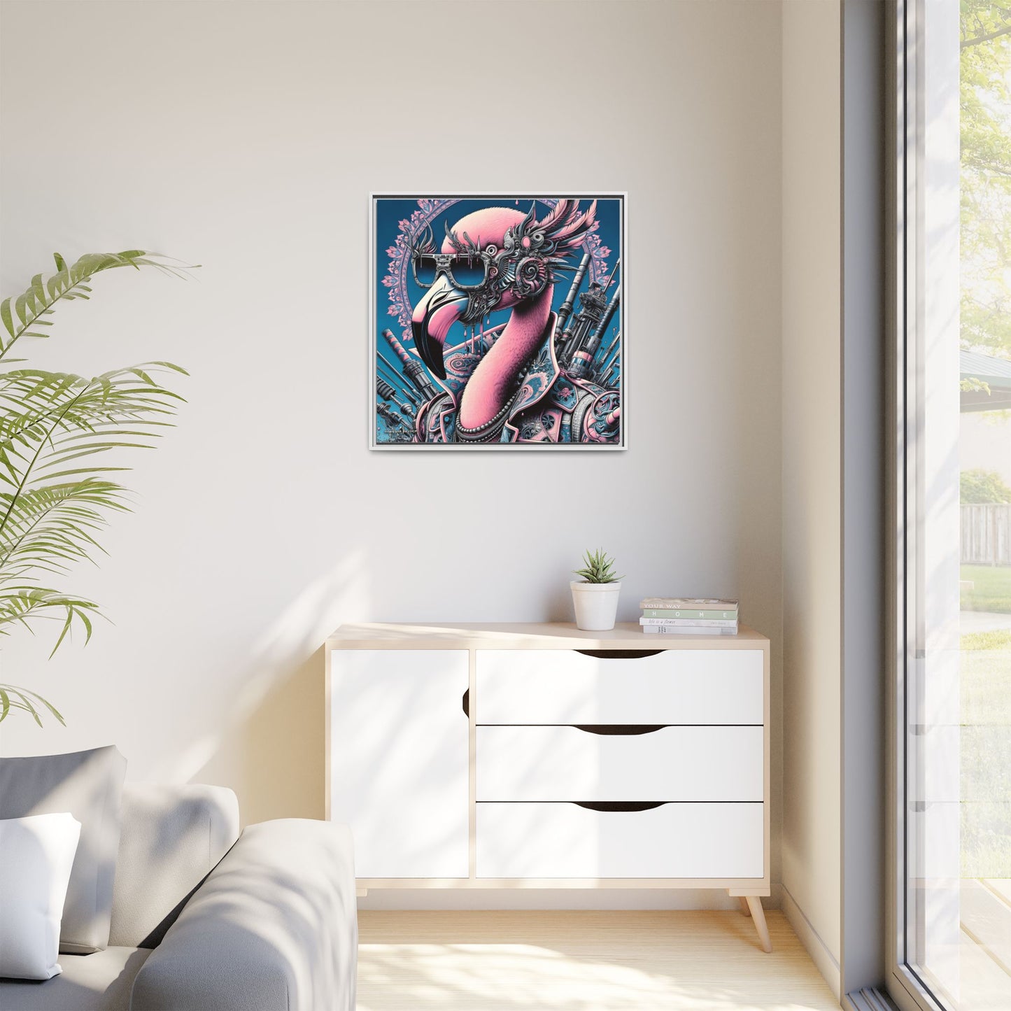 Futuristic Flamingo - Gallery Canvas Wrap, Square Frame