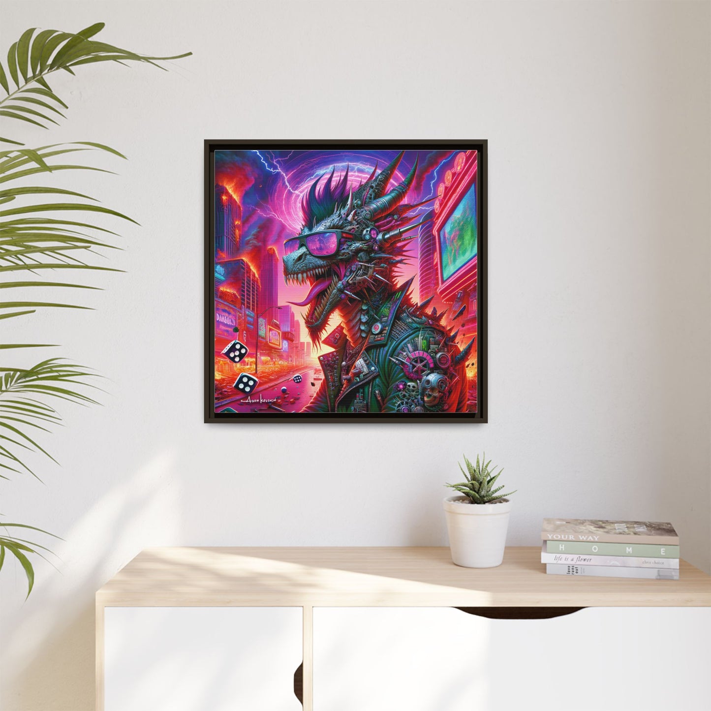 Neon Punk Dragon - Gallery Canvas Wrap, Square Frame