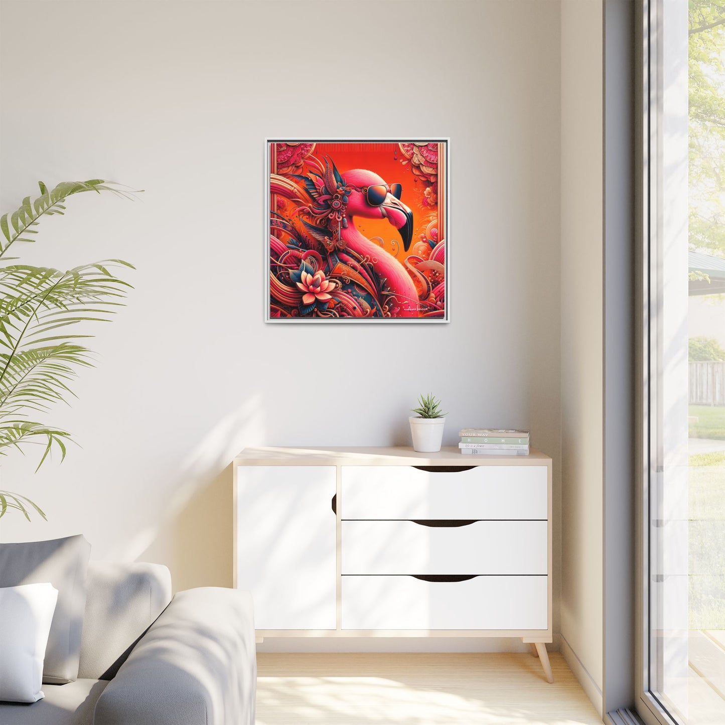 Radiant Flamingo Extravaganza - Gallery Canvas Wrap, Square Frame