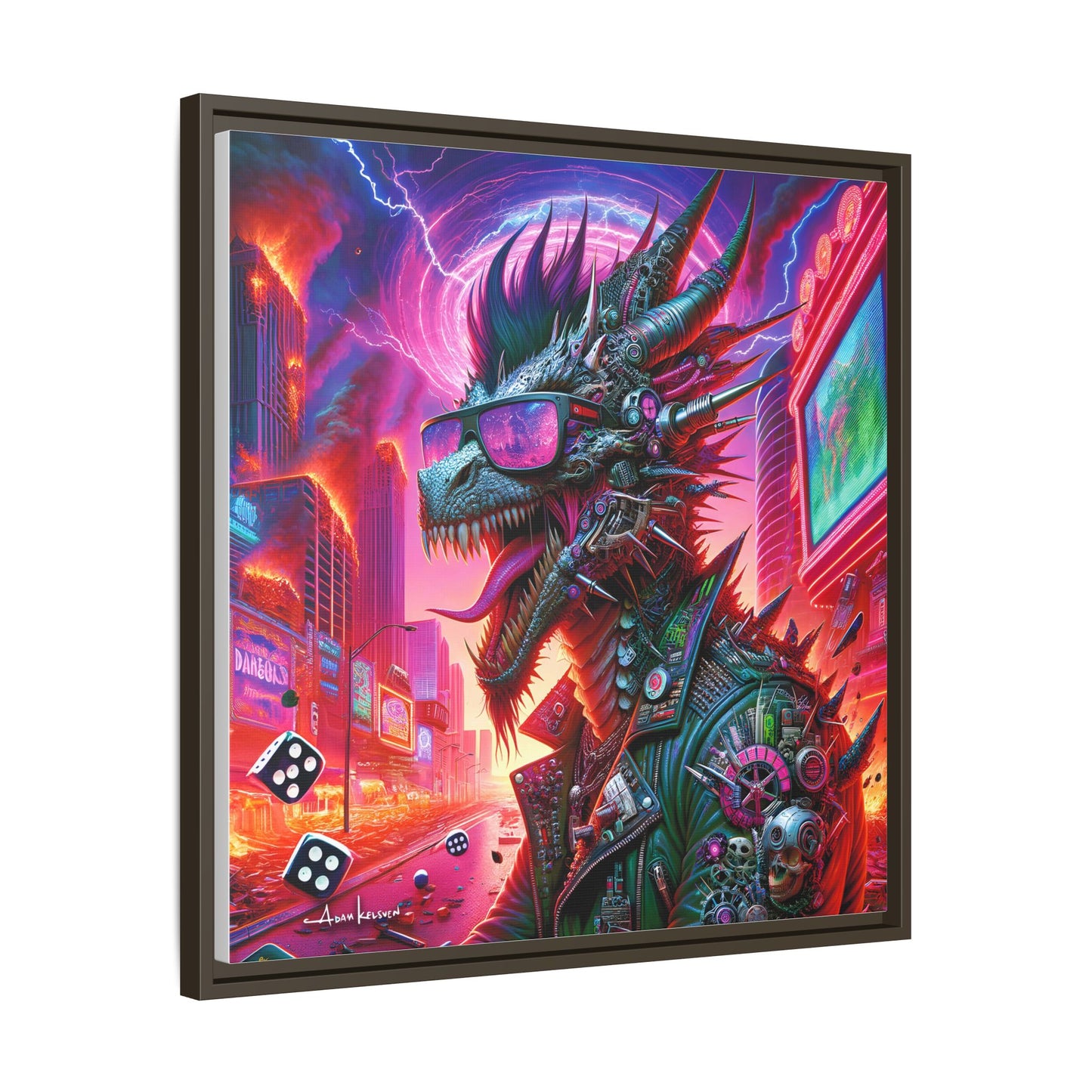 Neon Punk Dragon - Gallery Canvas Wrap, Square Frame