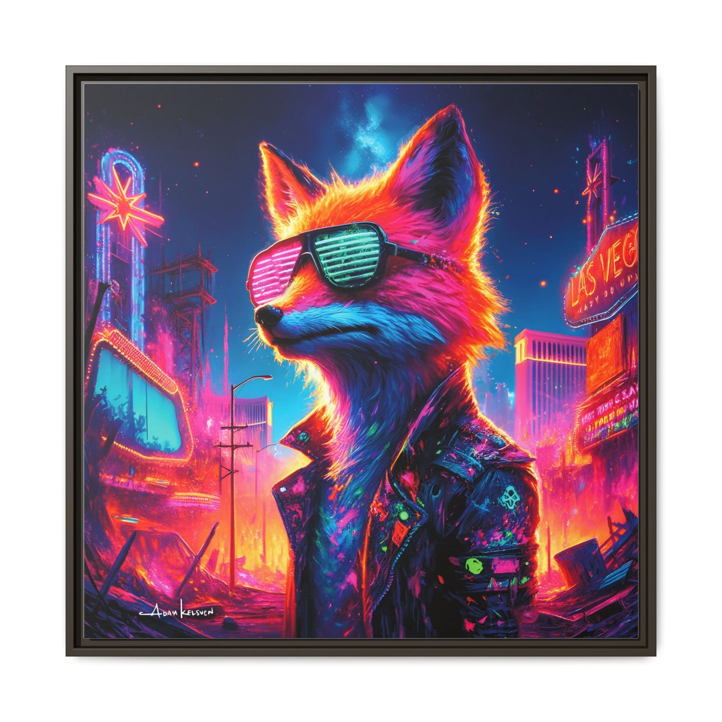 Neon Fox - Gallery Canvas Wrap, Square Frame