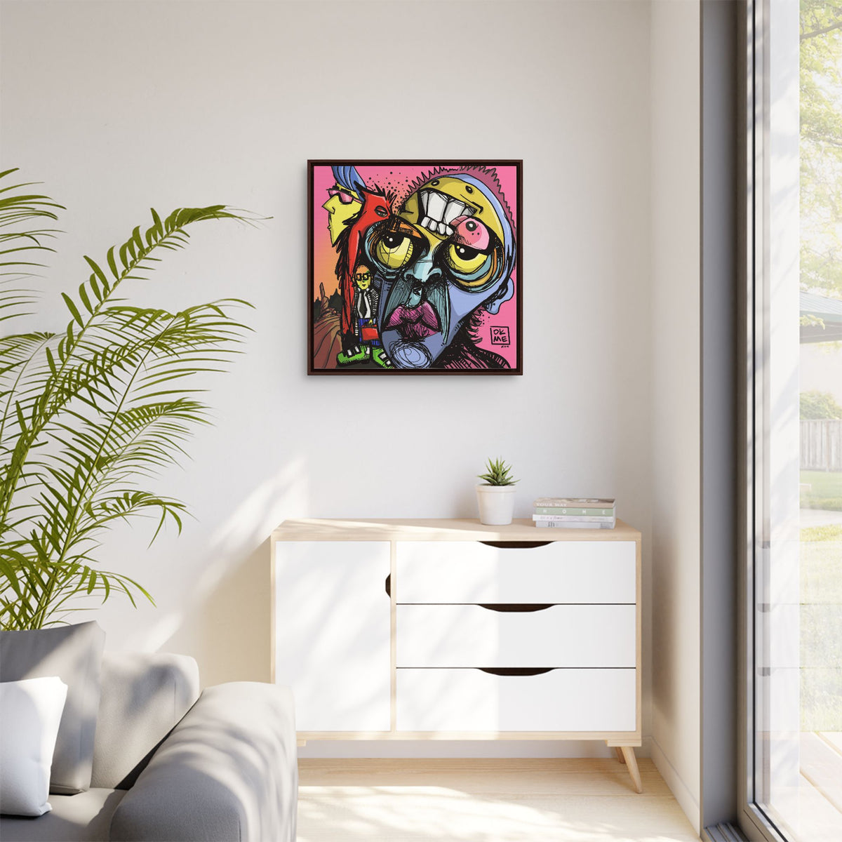Transparent Like Moon canvas, 30″, espresso frame, in a room