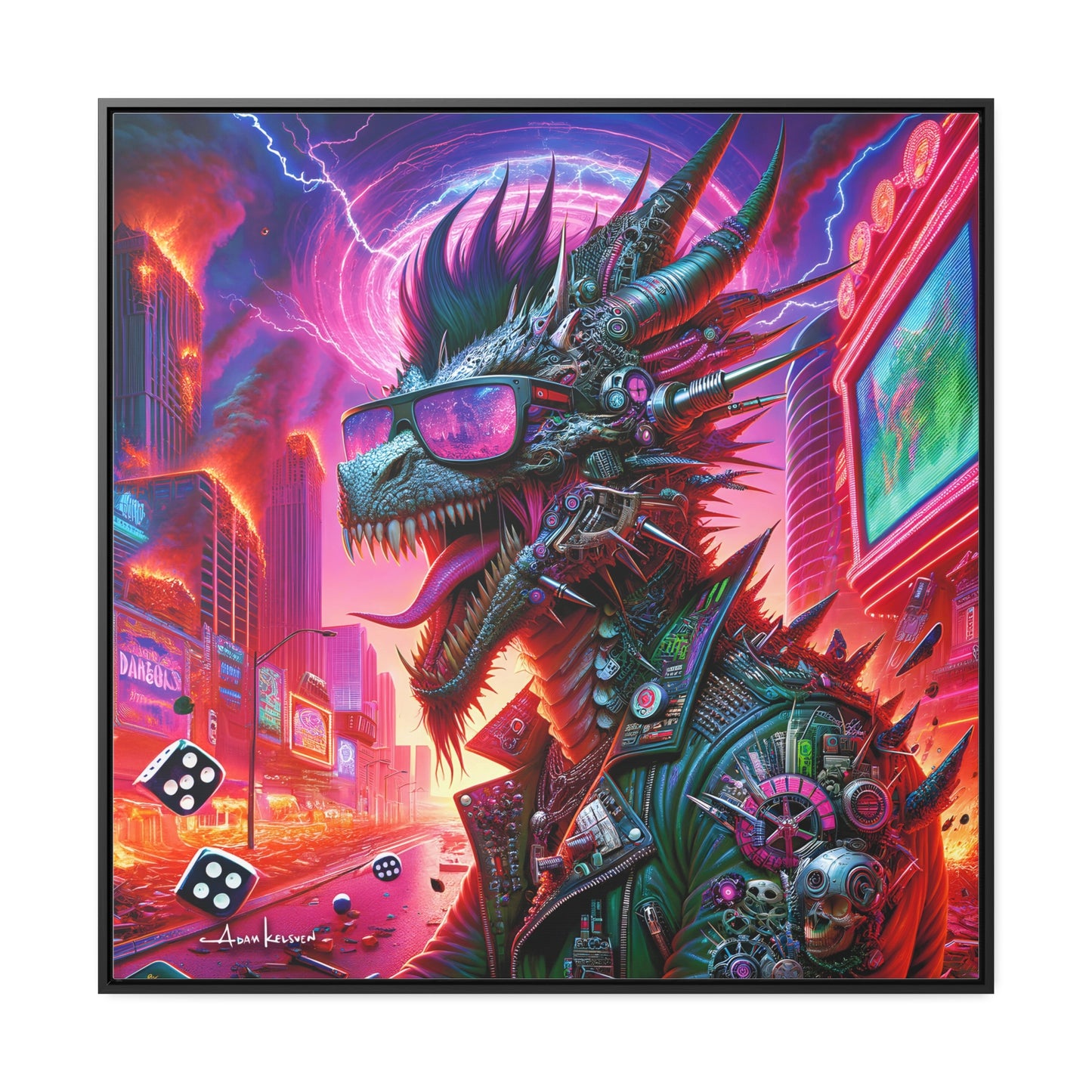 Neon Punk Dragon - Gallery Canvas Wrap, Square Frame