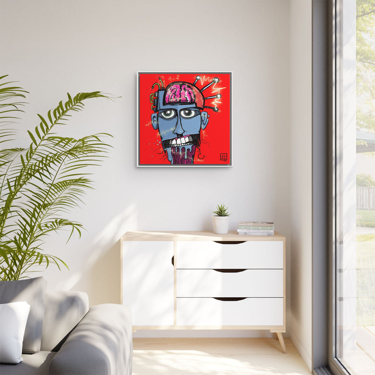 Tric canvas, 30″, white frame, in a room