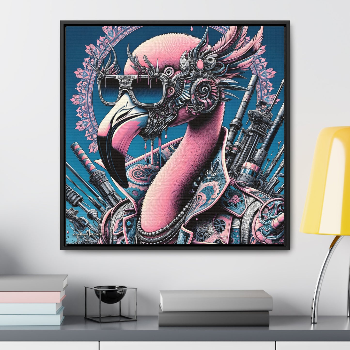 Futuristic Flamingo - Gallery Canvas Wrap, Square Frame