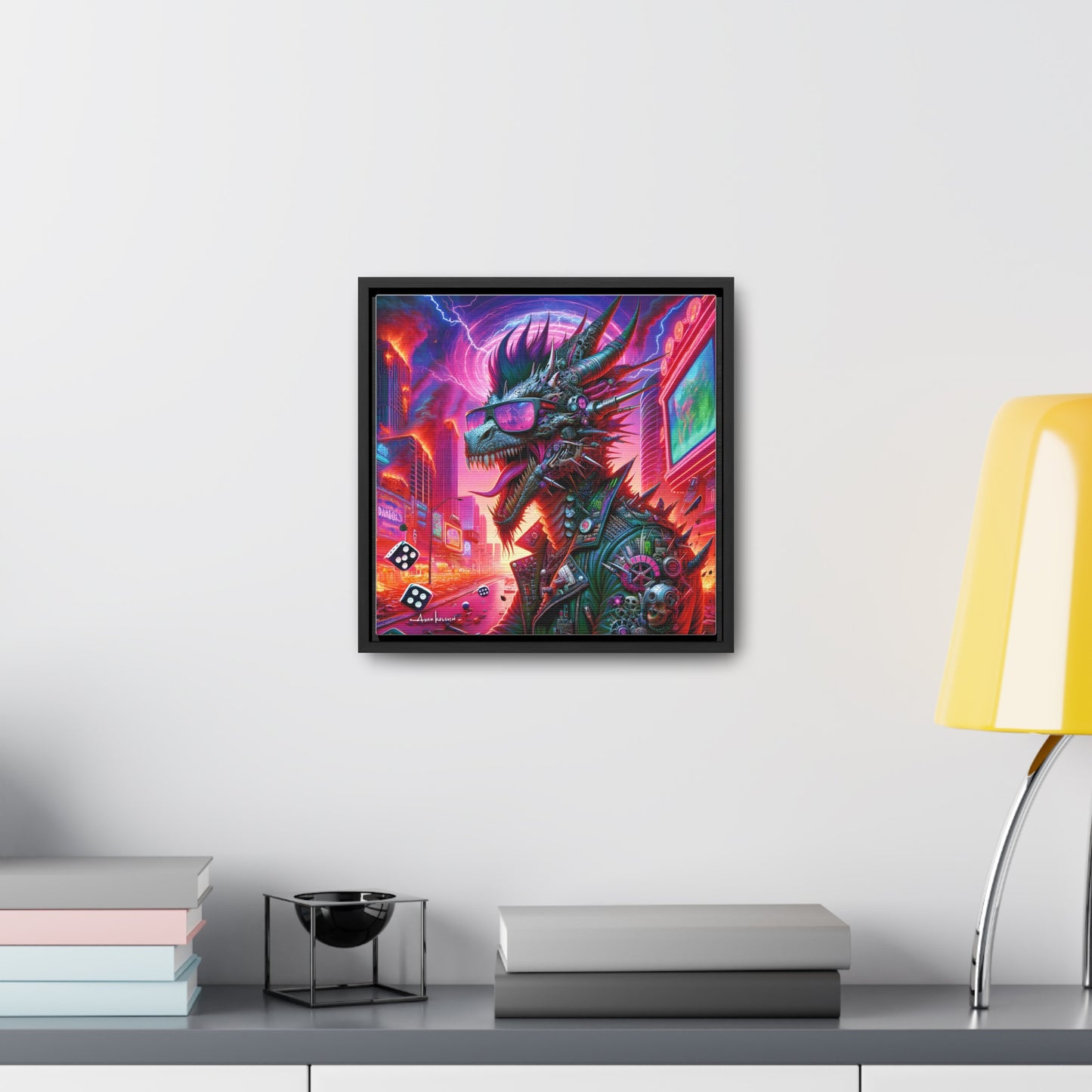 Neon Punk Dragon - Gallery Canvas Wrap, Square Frame