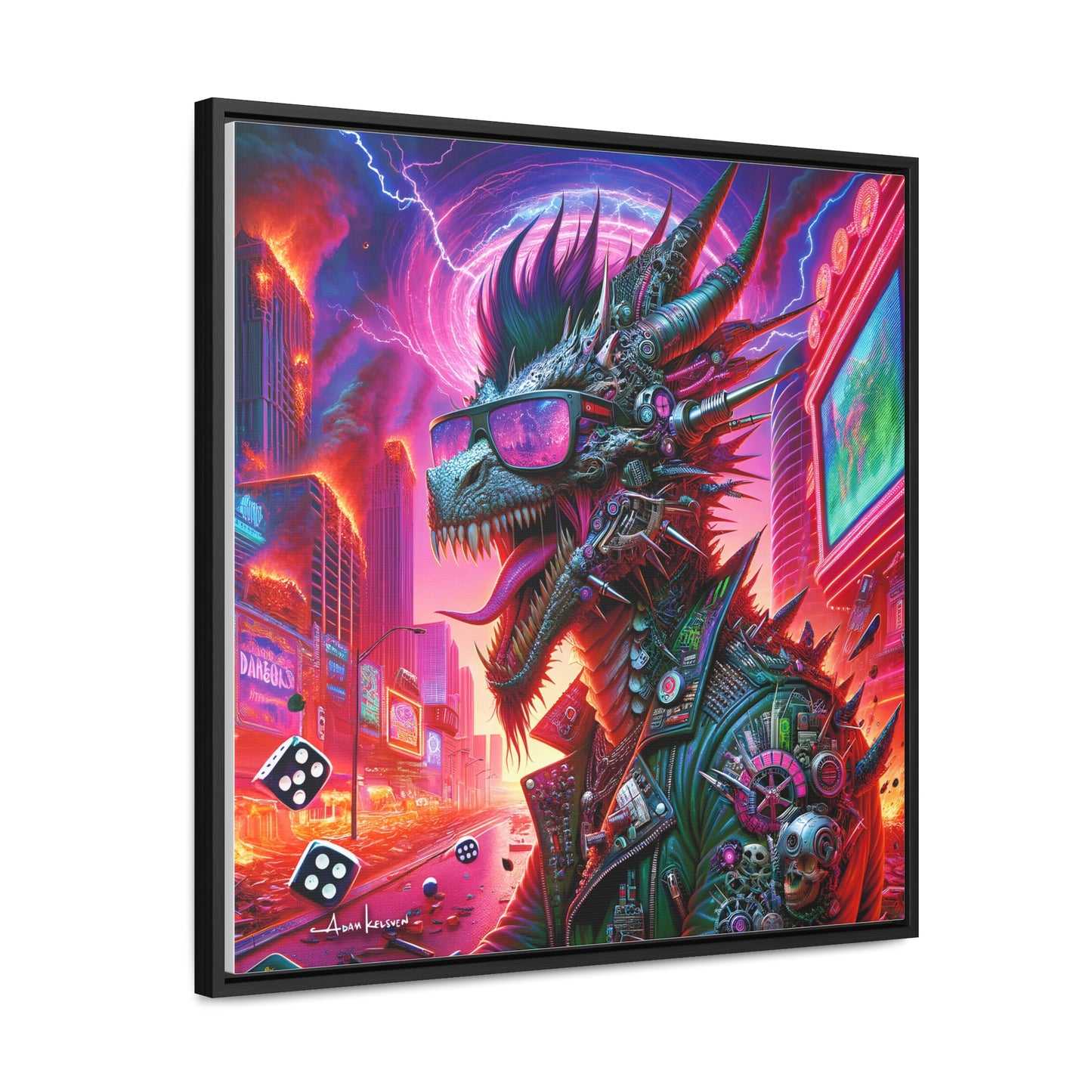 Neon Punk Dragon - Gallery Canvas Wrap, Square Frame