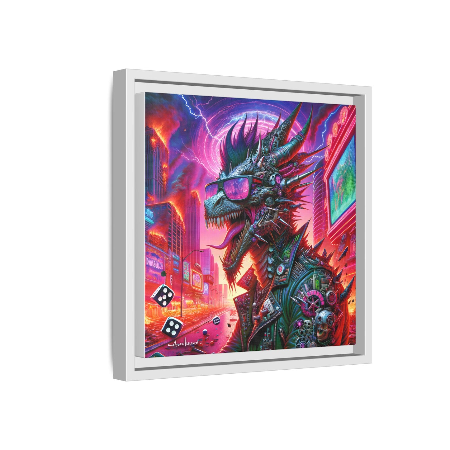 Neon Punk Dragon - Gallery Canvas Wrap, Square Frame