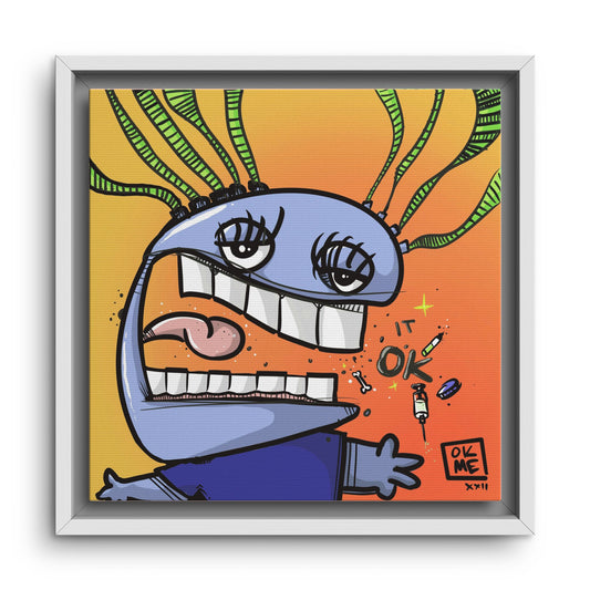 Darlin’ canvas, 12″, white frame, front view