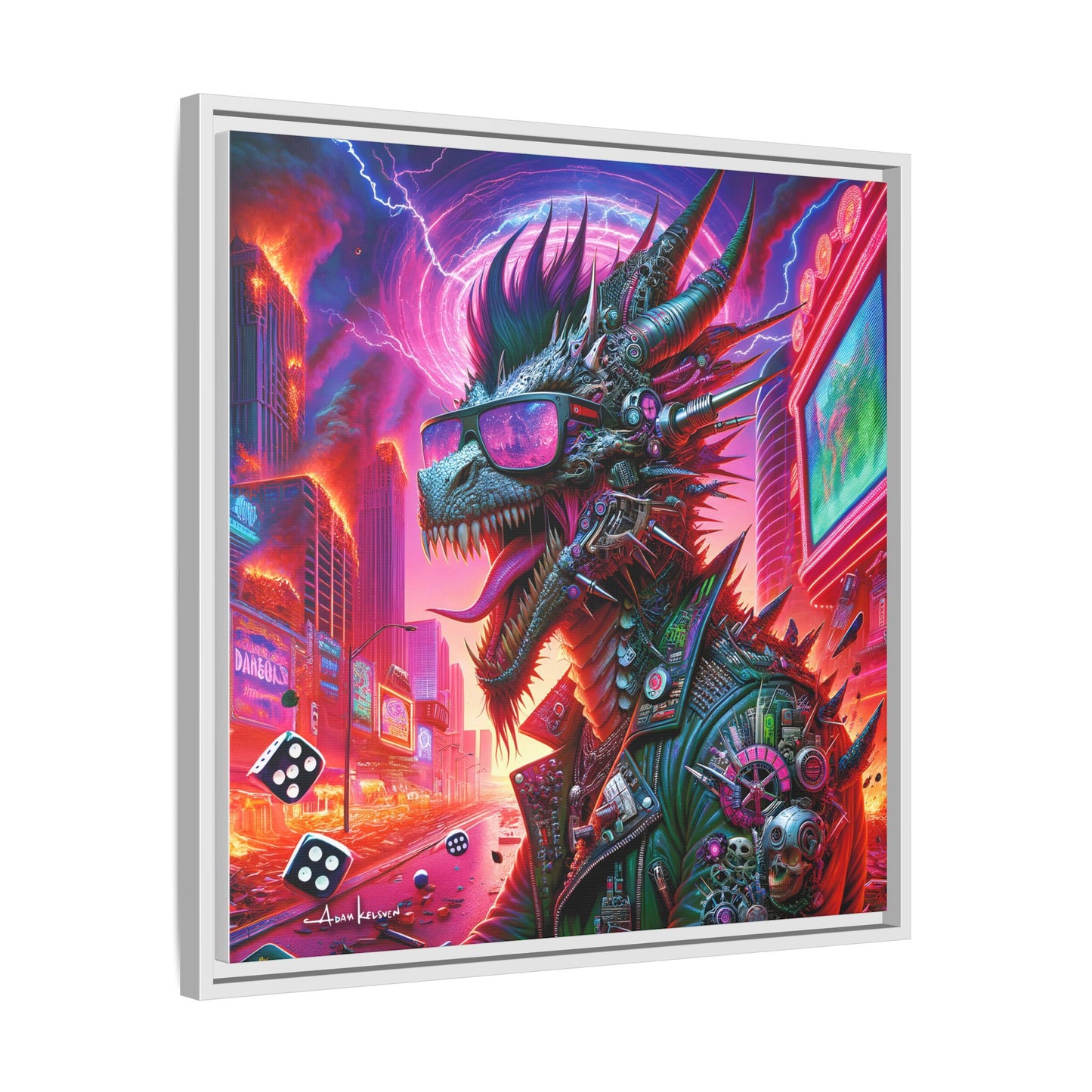 Neon Punk Dragon - Gallery Canvas Wrap, Square Frame