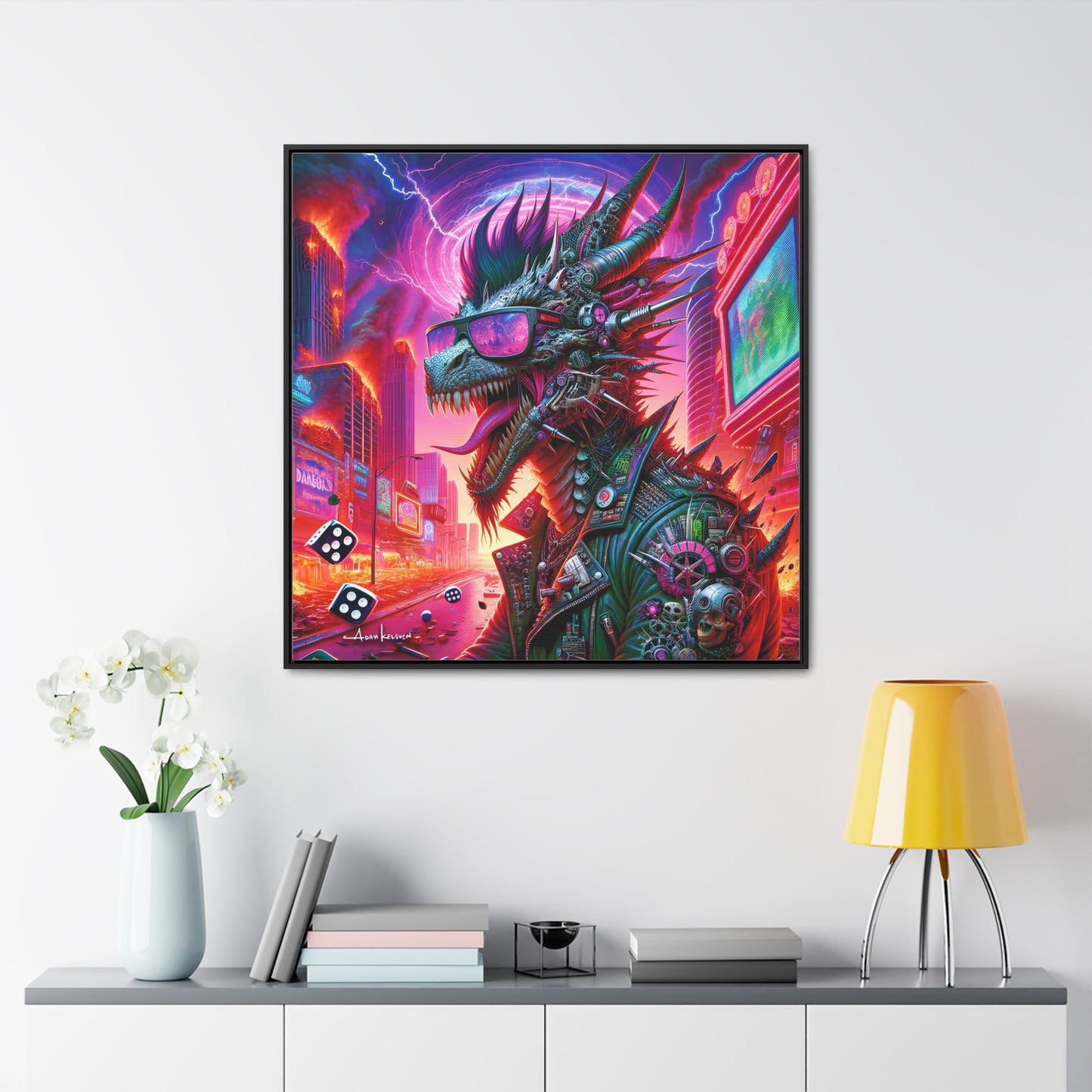 Neon Punk Dragon - Gallery Canvas Wrap, Square Frame