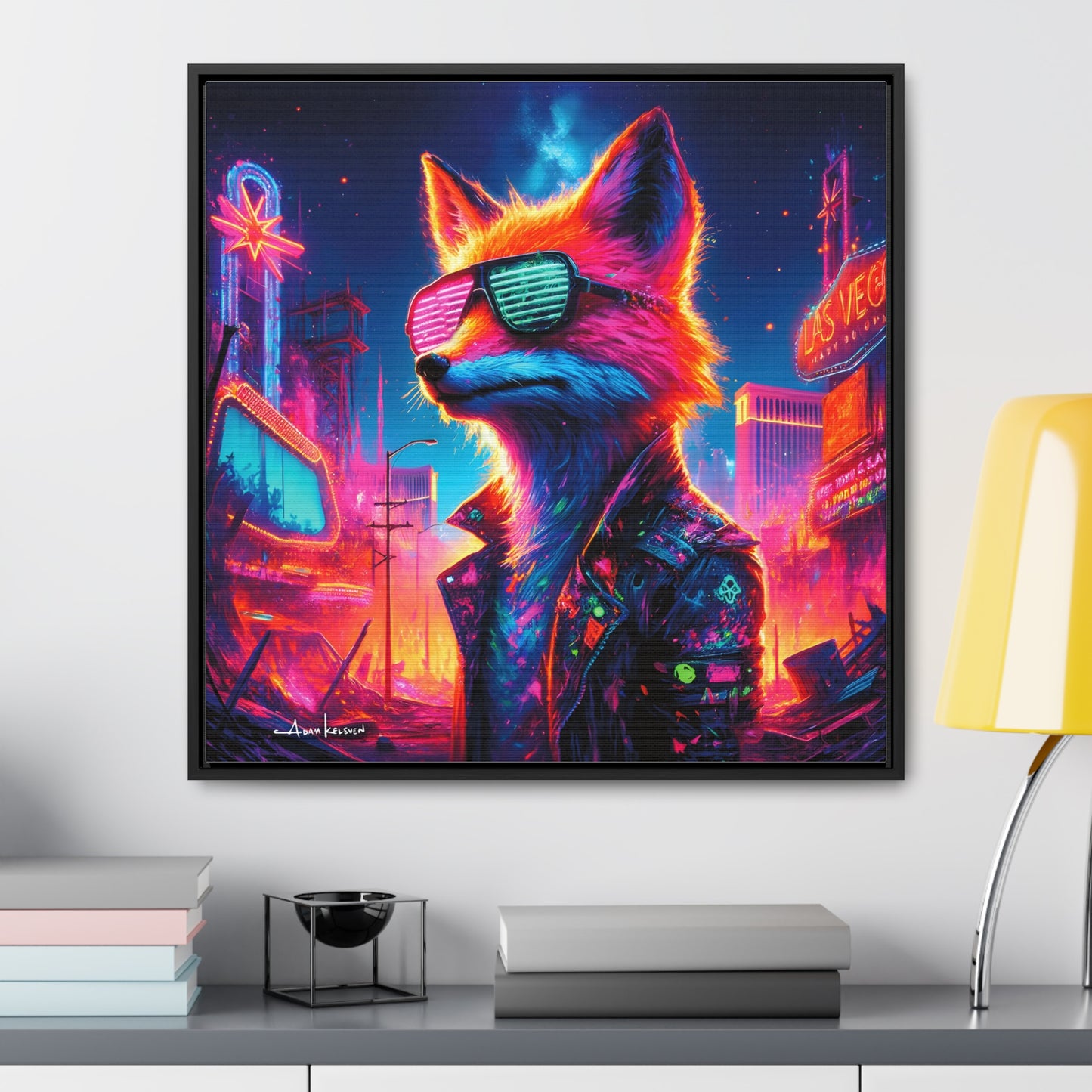 Neon Fox - Gallery Canvas Wrap, Square Frame