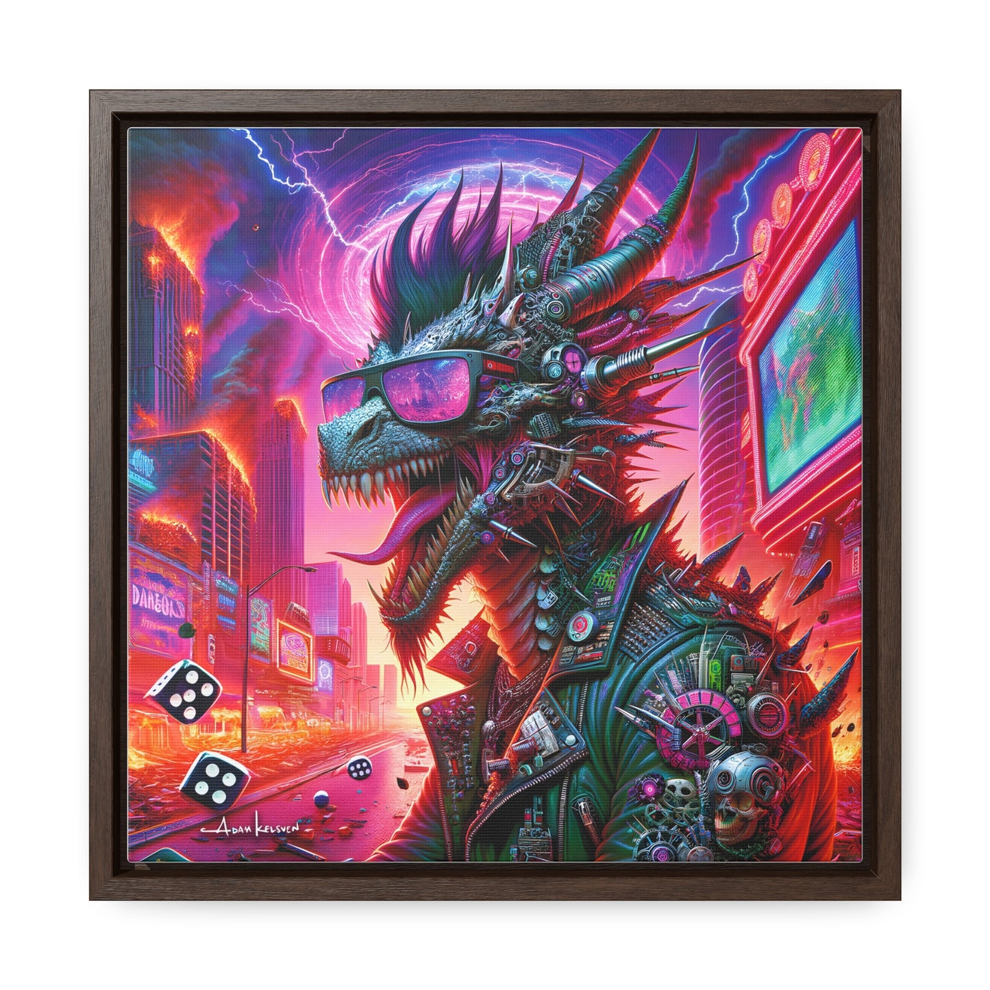 Neon Punk Dragon - Gallery Canvas Wrap, Square Frame