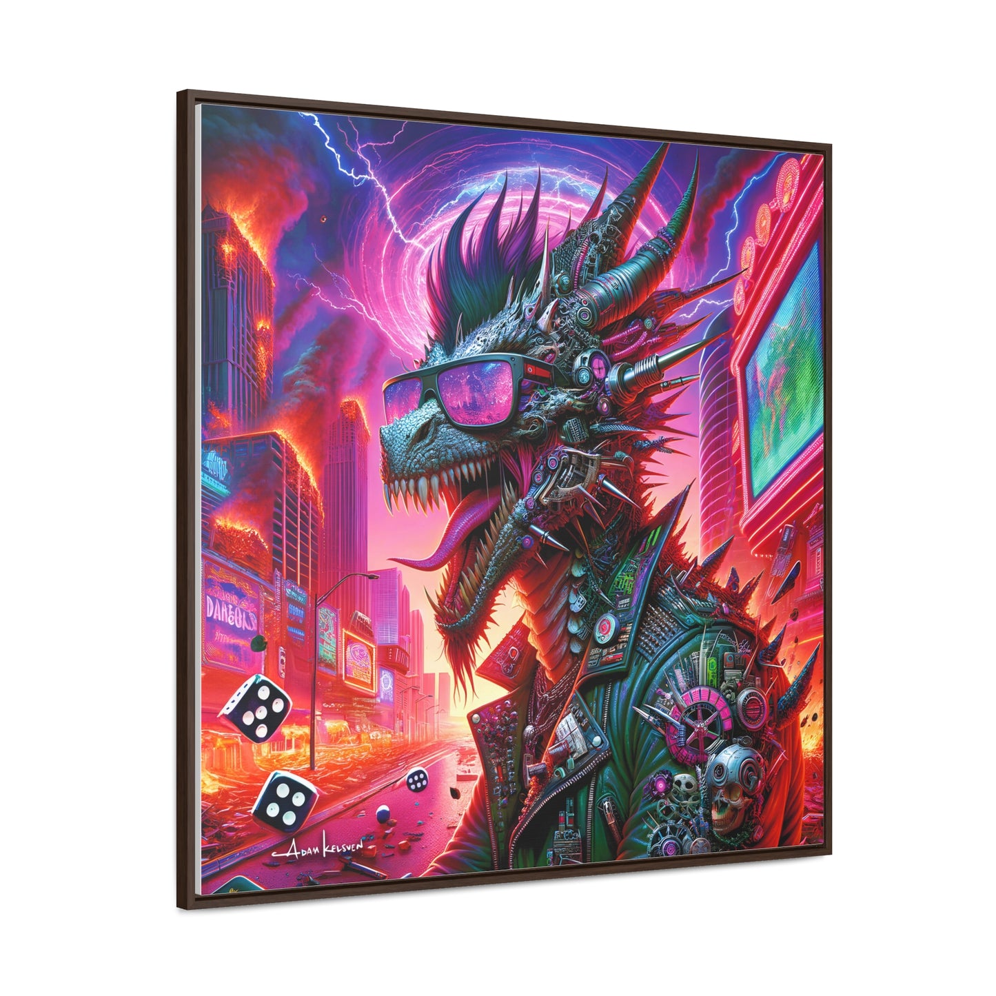 Neon Punk Dragon - Gallery Canvas Wrap, Square Frame