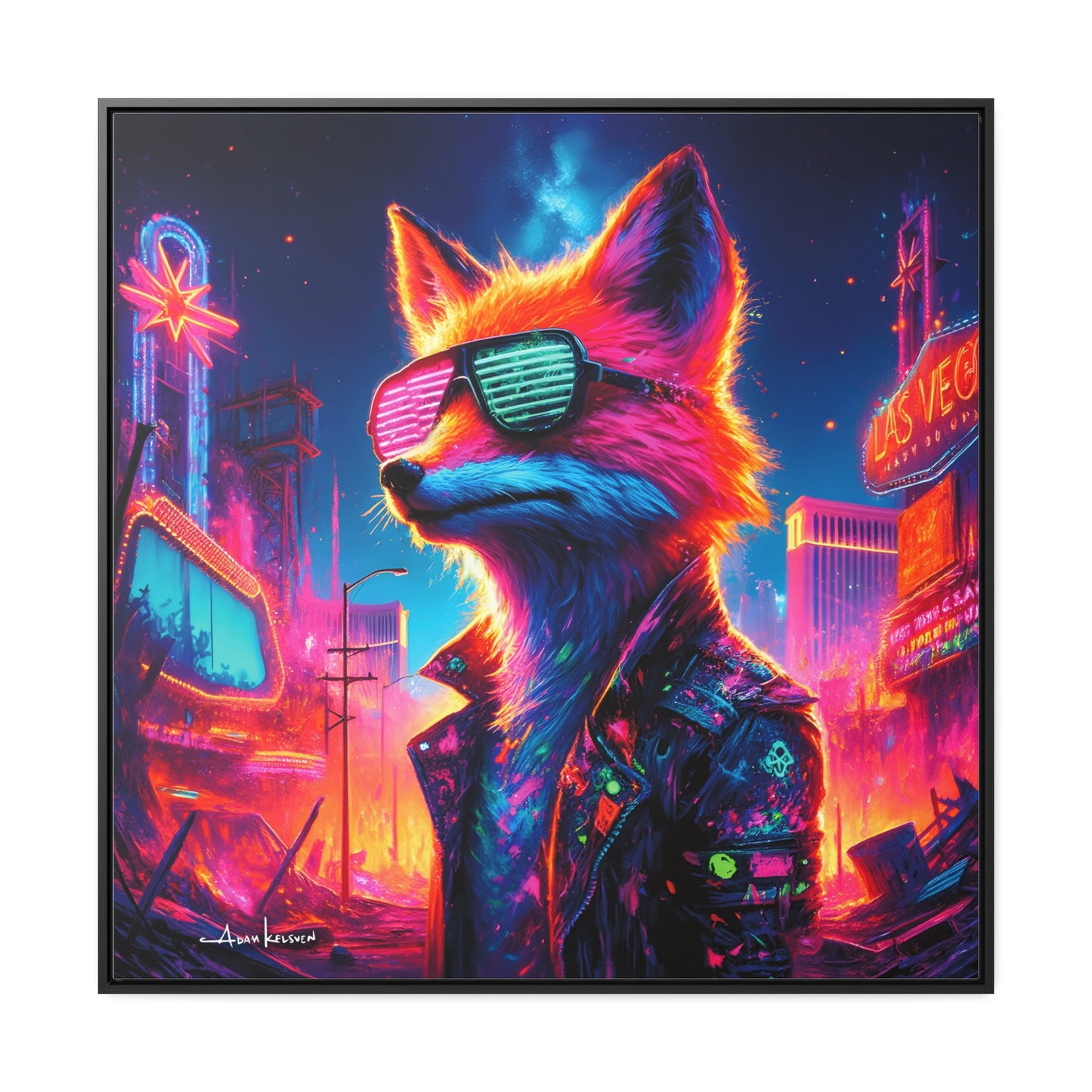 Neon Fox - Gallery Canvas Wrap, Square Frame