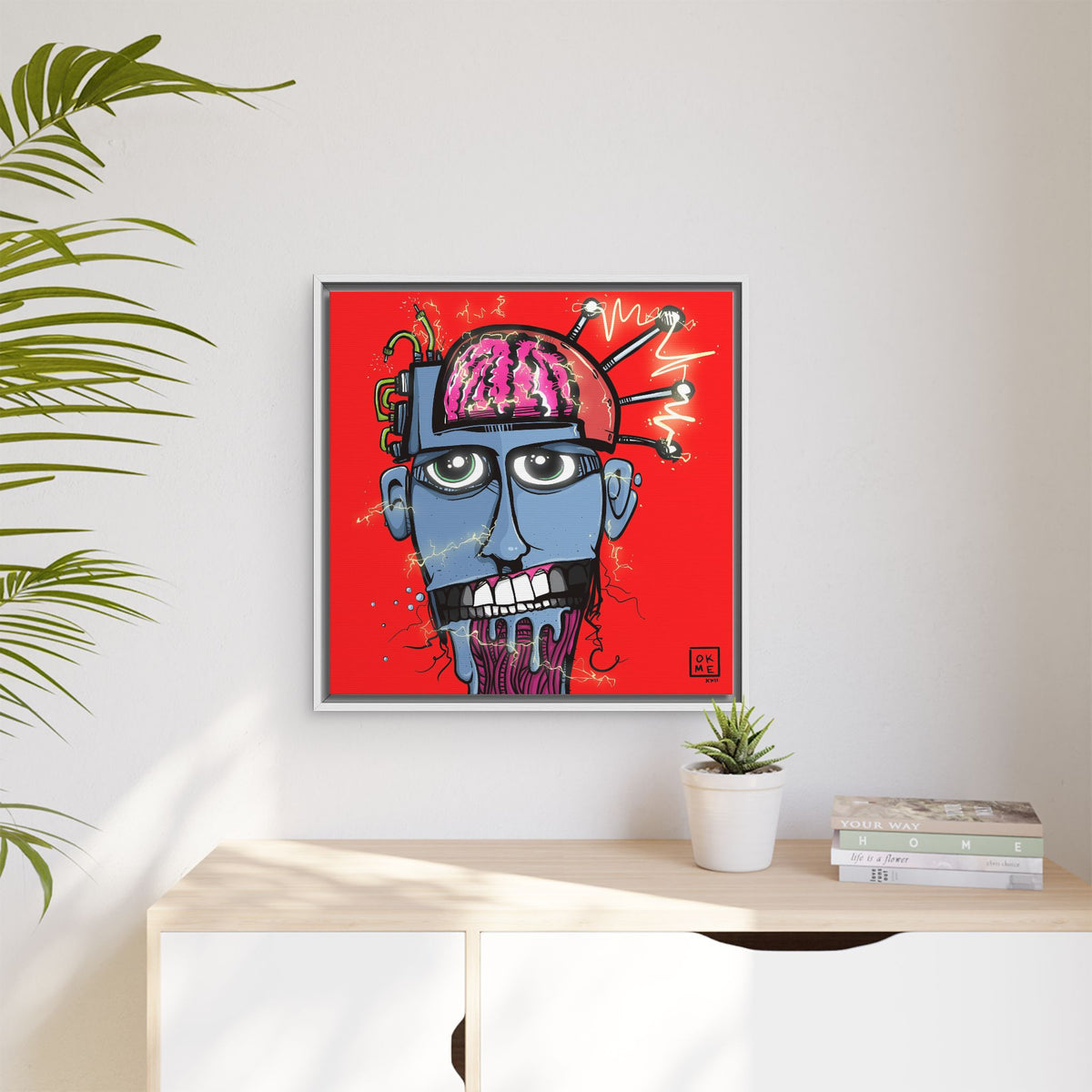 Tric canvas, 24″, white frame, in a room