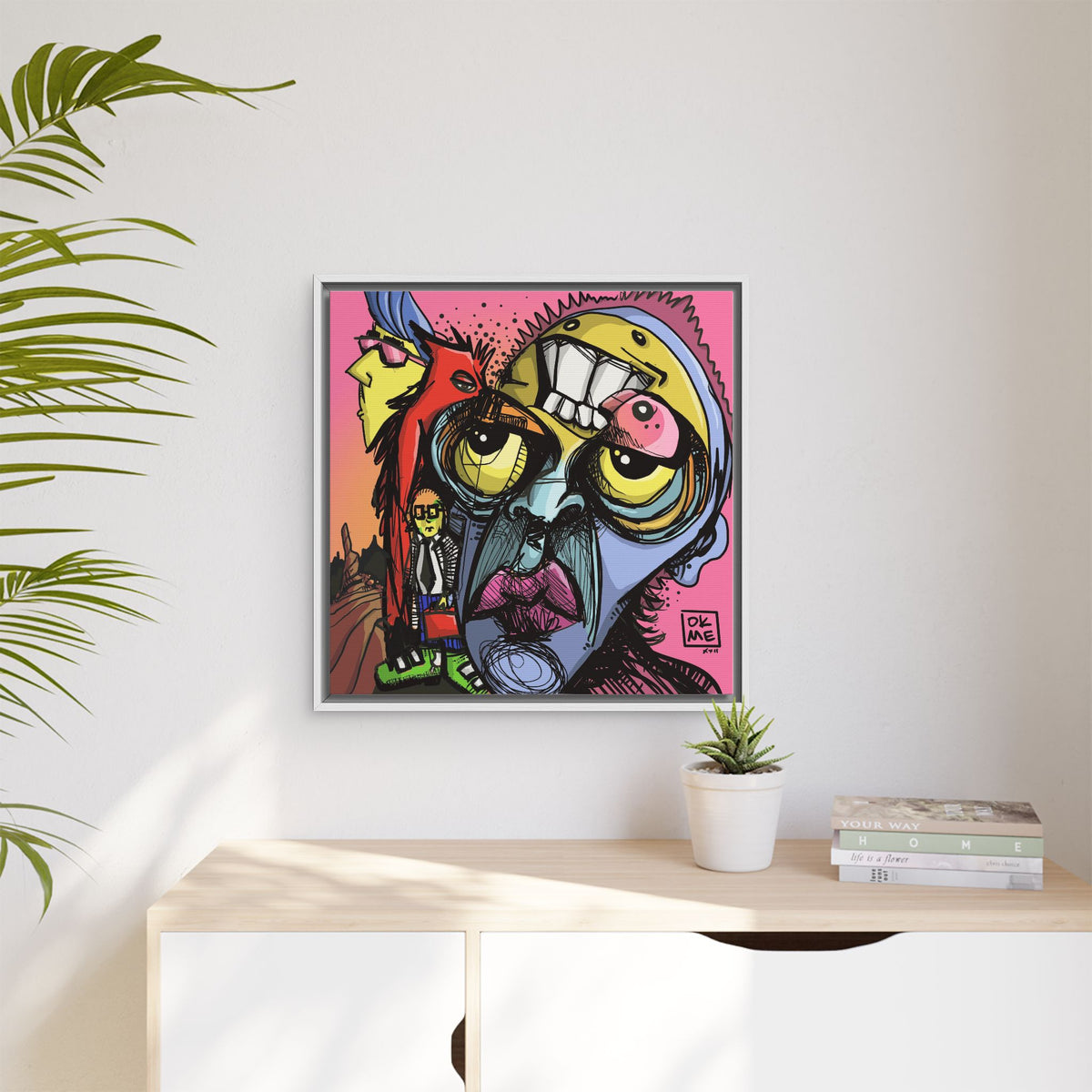 Transparent Like Moon canvas, 24″, white frame, in a room