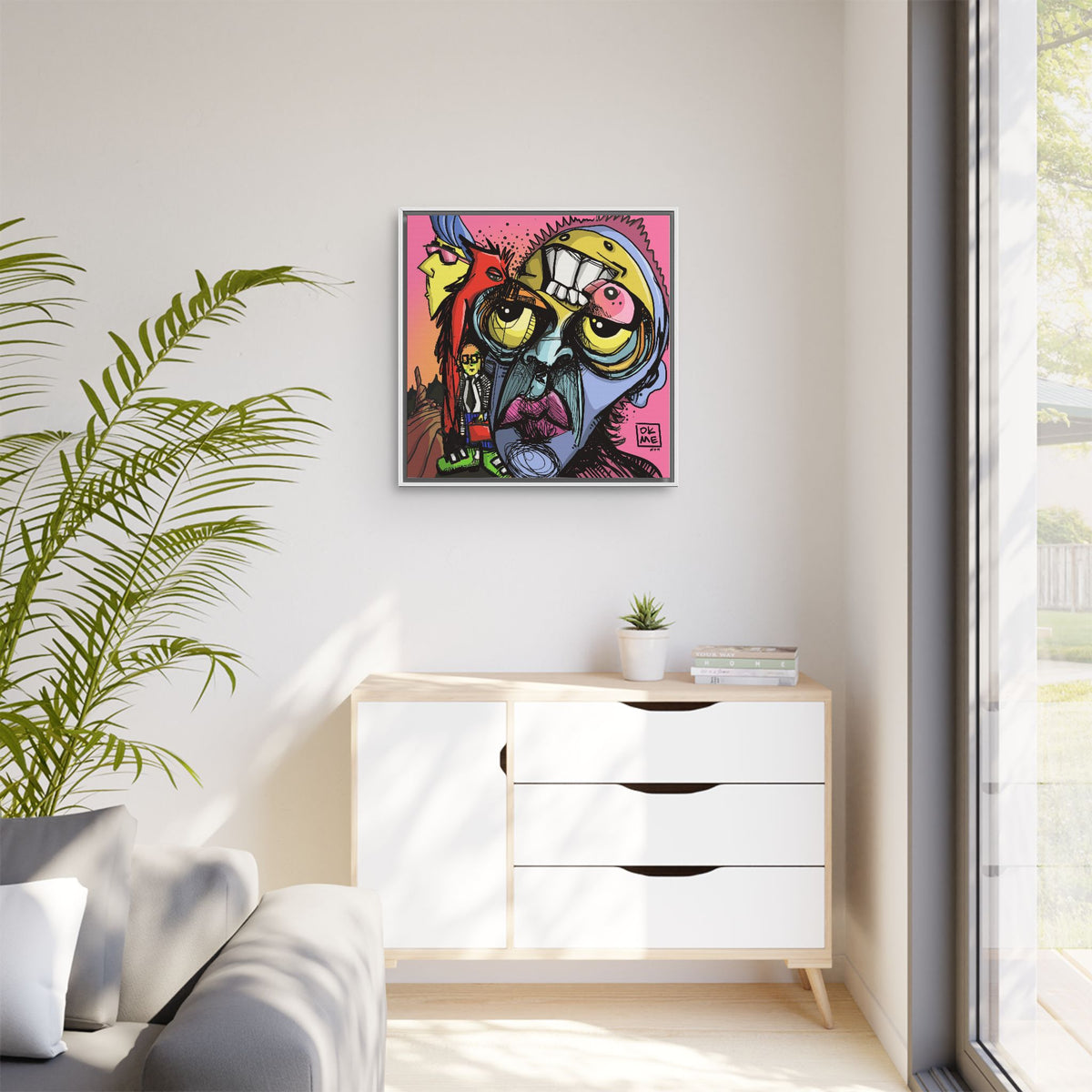 Transparent Like Moon canvas, 30″, white frame, in a room
