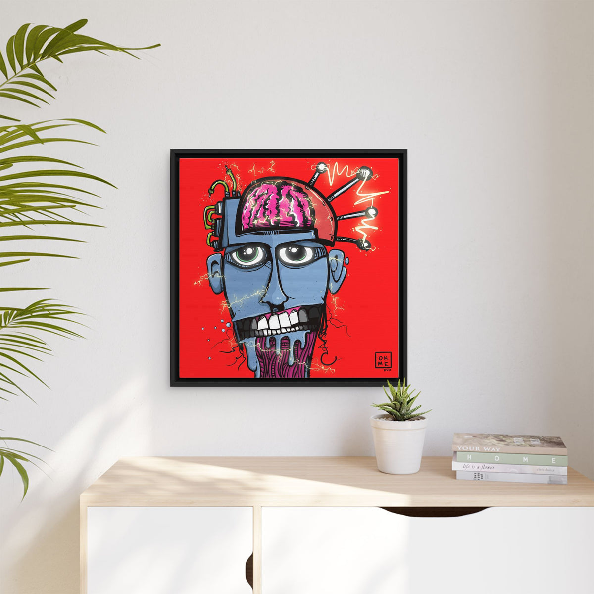 Tric canvas, 24″, black frame, in a room