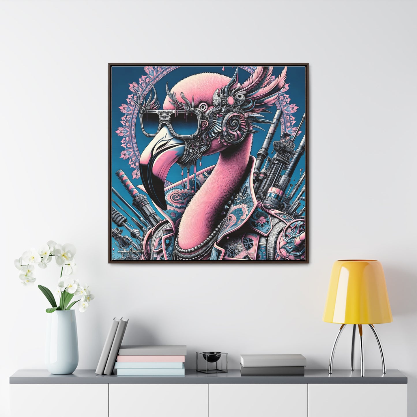 Futuristic Flamingo - Gallery Canvas Wrap, Square Frame