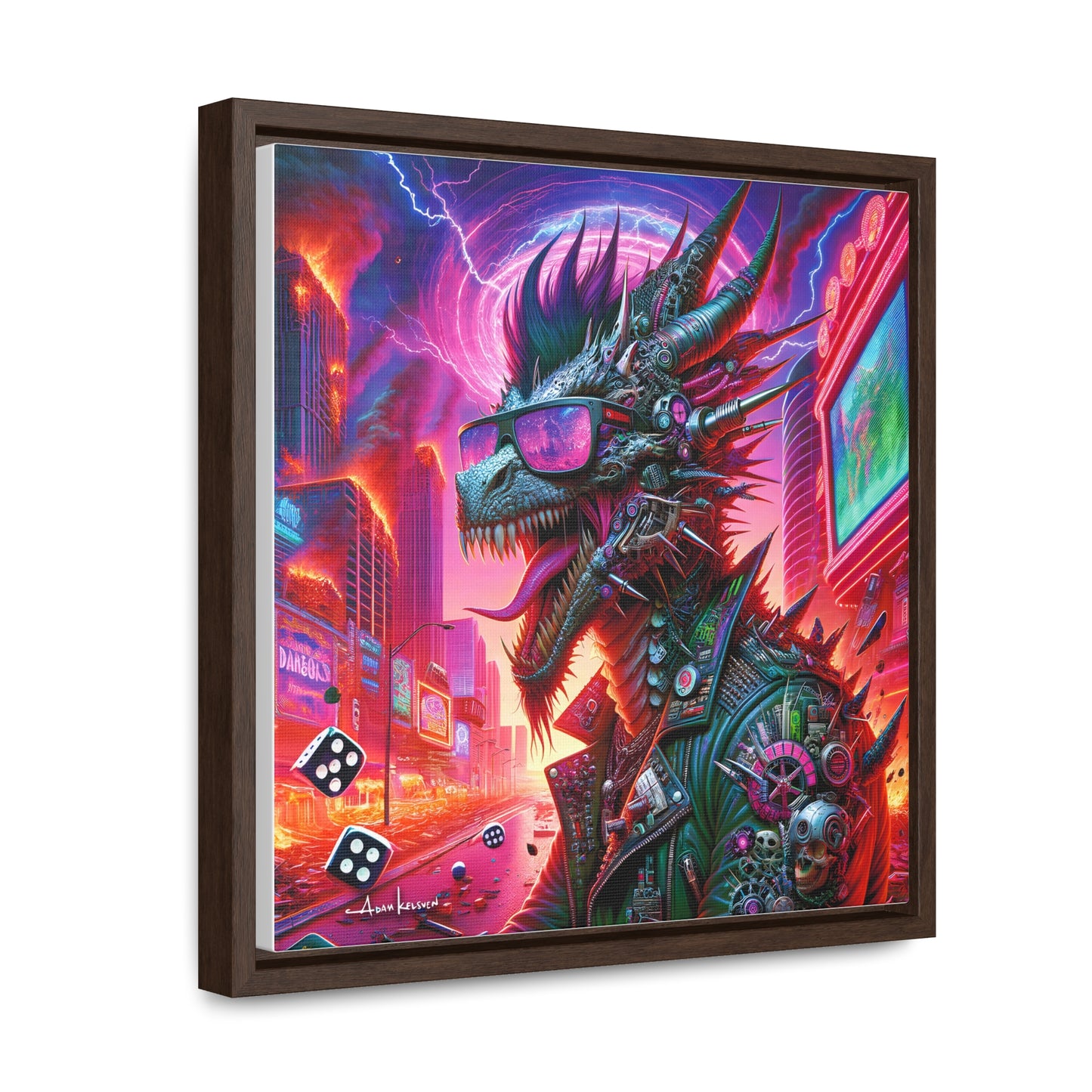 Neon Punk Dragon - Gallery Canvas Wrap, Square Frame