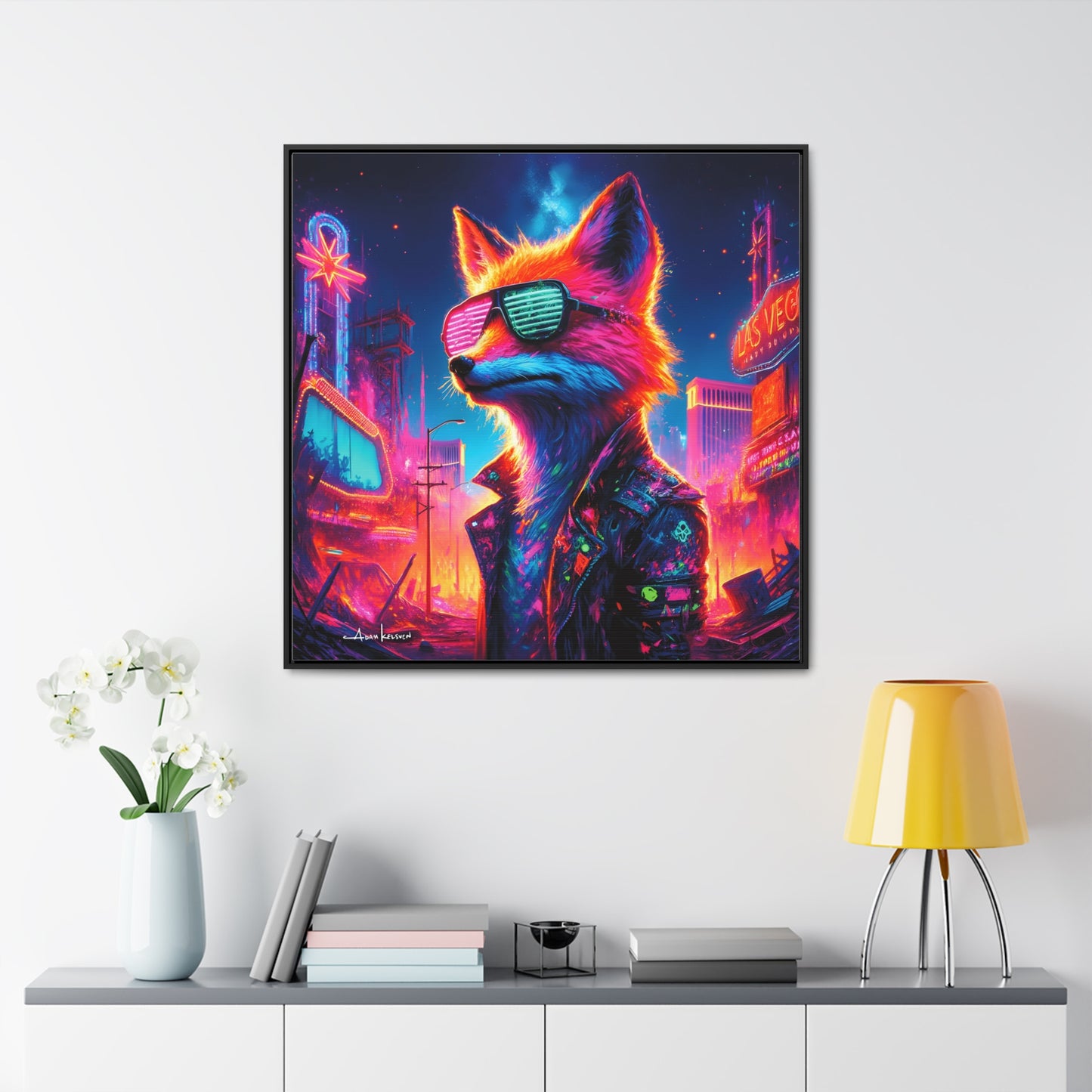 Neon Fox - Gallery Canvas Wrap, Square Frame