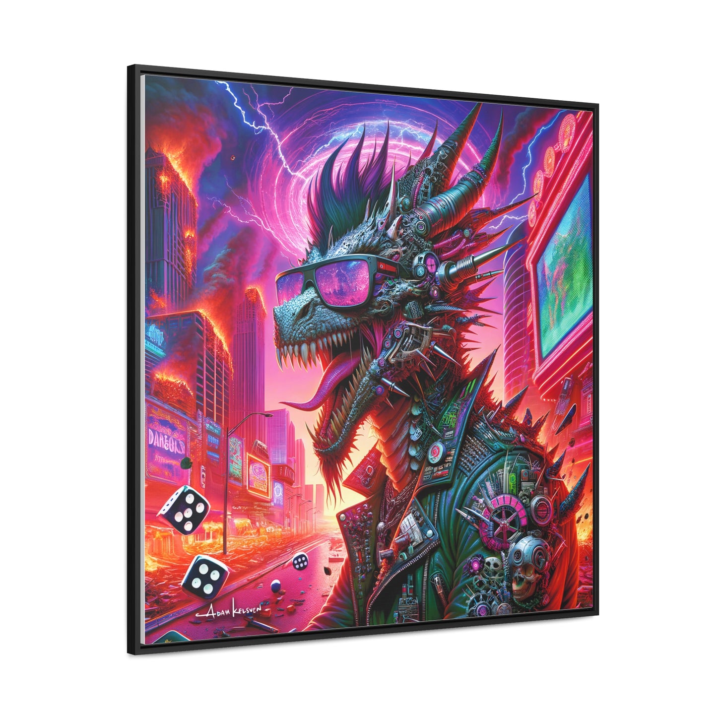 Neon Punk Dragon - Gallery Canvas Wrap, Square Frame